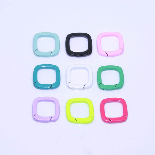 Dainty enamel spring gate ring, push gate ring, 12mm square ring, charm holder pink green red clasp for link connector clasp