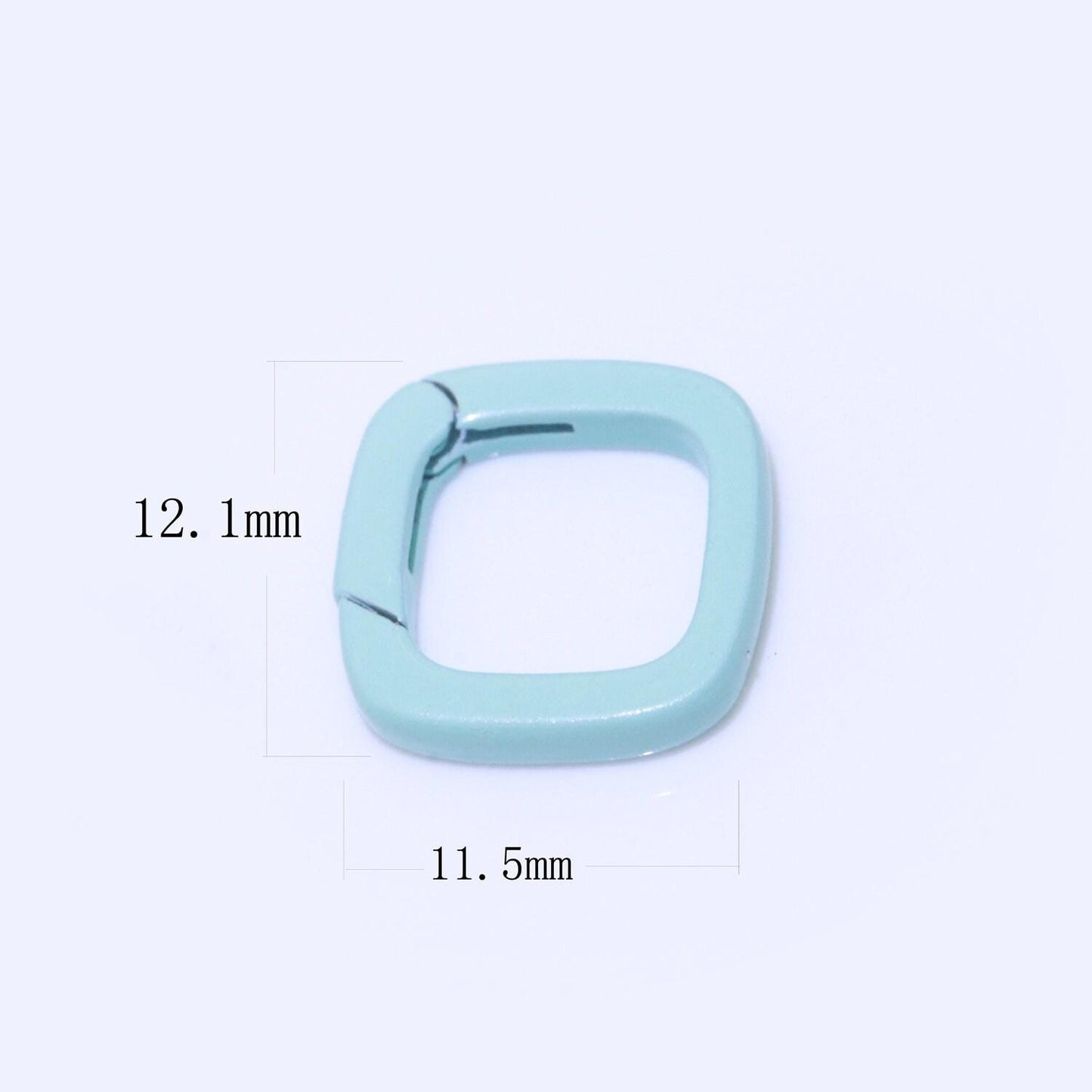 Dainty enamel spring gate ring, push gate ring, 12mm square ring, charm holder pink green red clasp for link connector clasp