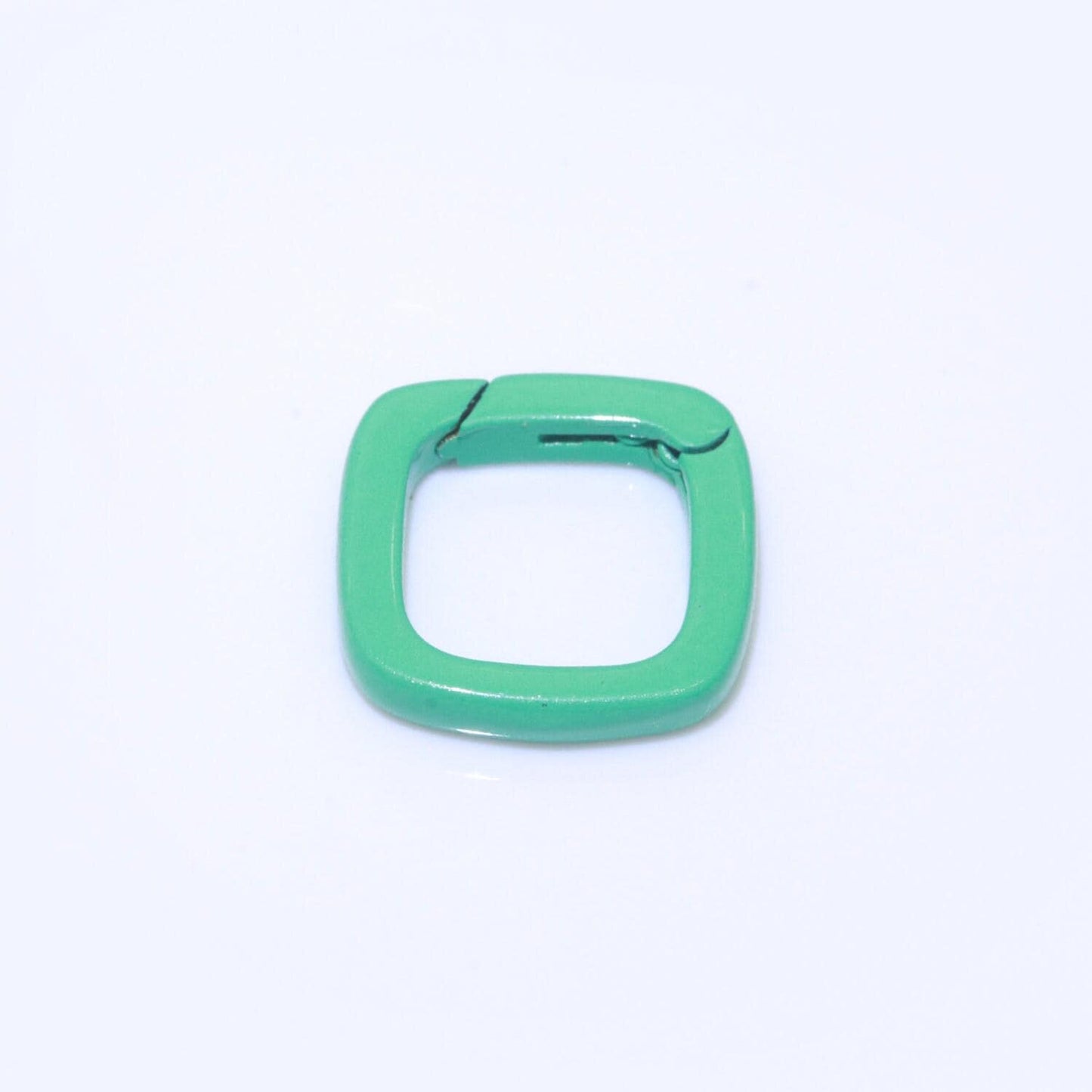 Dainty enamel spring gate ring, push gate ring, 12mm square ring, charm holder pink green red clasp for link connector clasp
