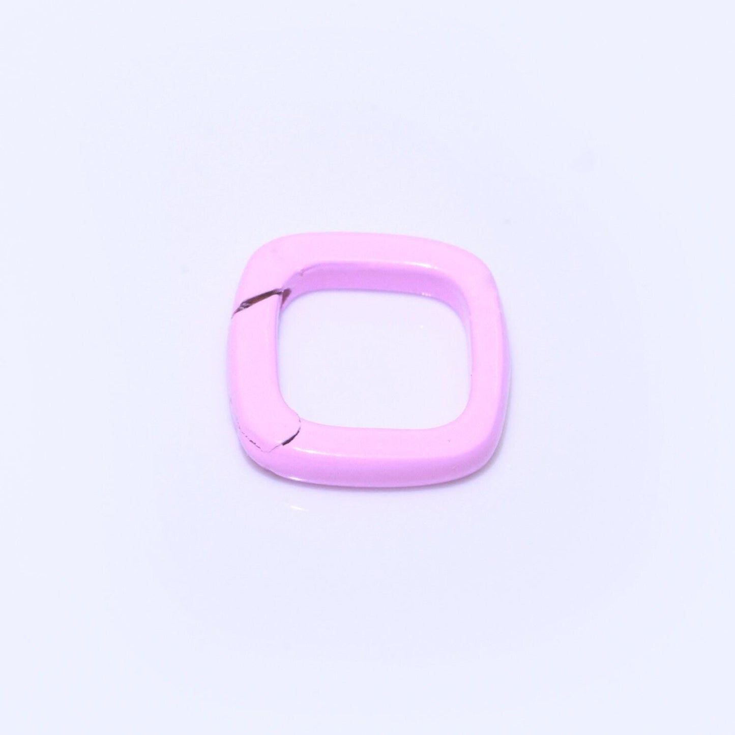 Dainty enamel spring gate ring, push gate ring, 12mm square ring, charm holder pink green red clasp for link connector clasp