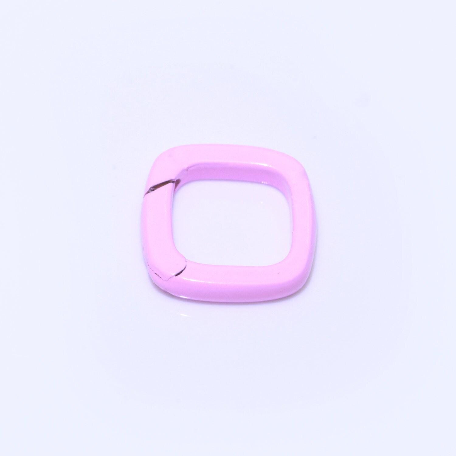 Dainty enamel spring gate ring, push gate ring, 12mm square ring, charm holder pink green red clasp for link connector clasp
