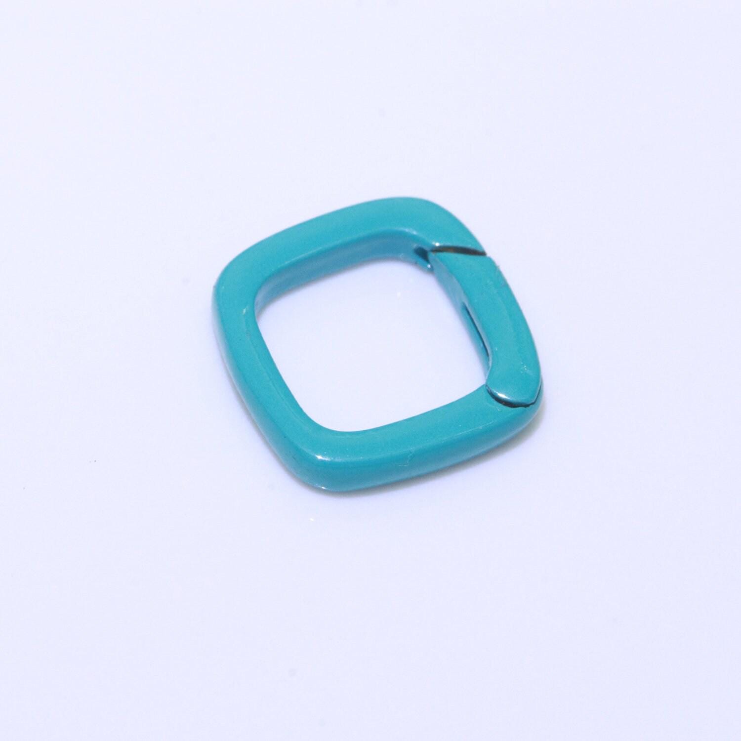 Dainty enamel spring gate ring, push gate ring, 12mm square ring, charm holder pink green red clasp for link connector clasp