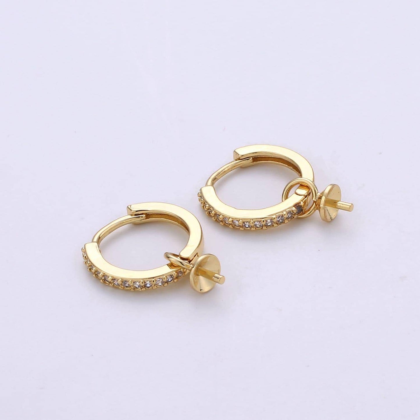 Gold filled lever back earring setting for half drilled pearl mounts diy earring drop bail, peg pearl findings wholesale l-387