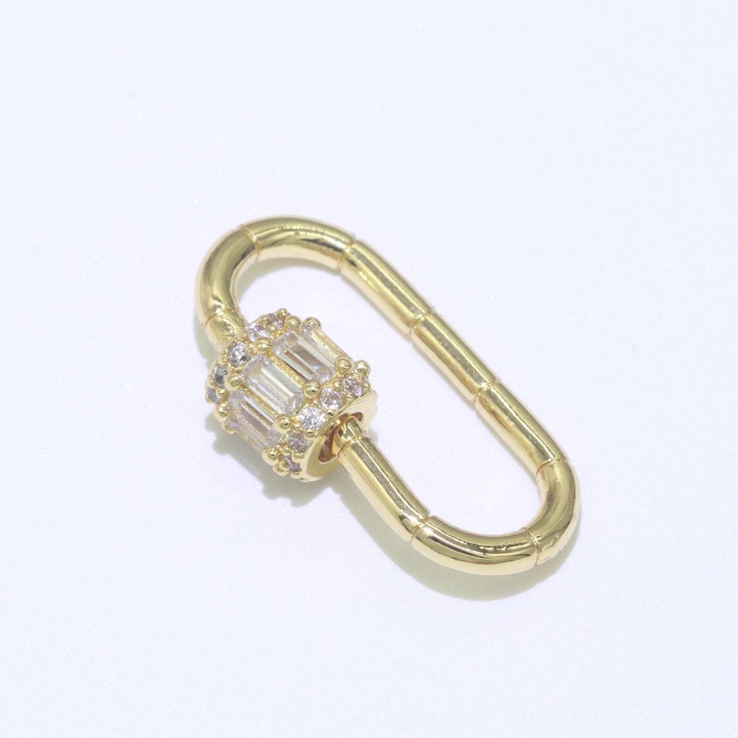 1pc carabiner screw clasp cubic zirconia fancy interlocking clasp, pave oval shaped clasps, gold fancy glass supp-1195
