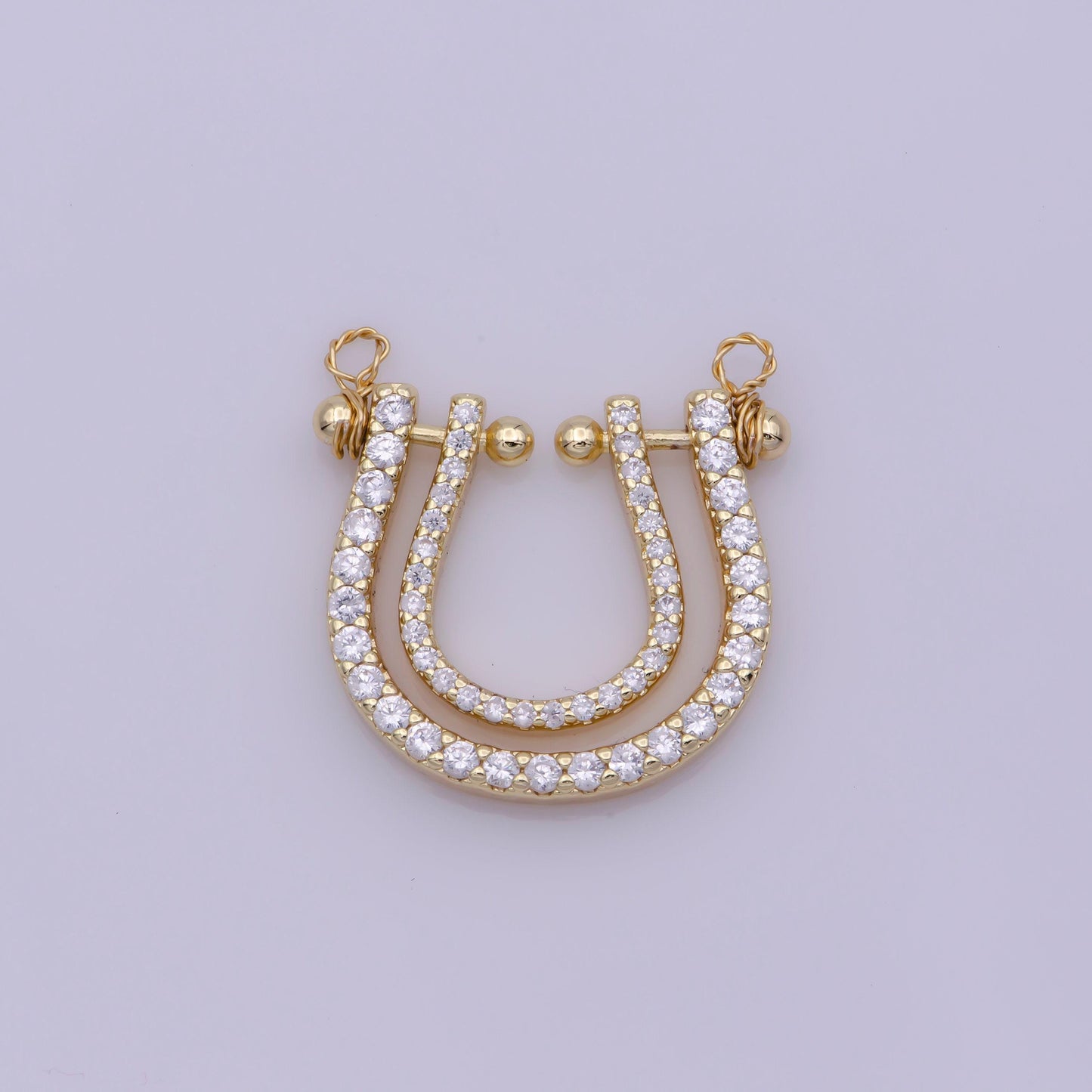 Micro pave gold rainbow shape charm for necklace pendant cubic zirconia harp charm pendant connector l-333