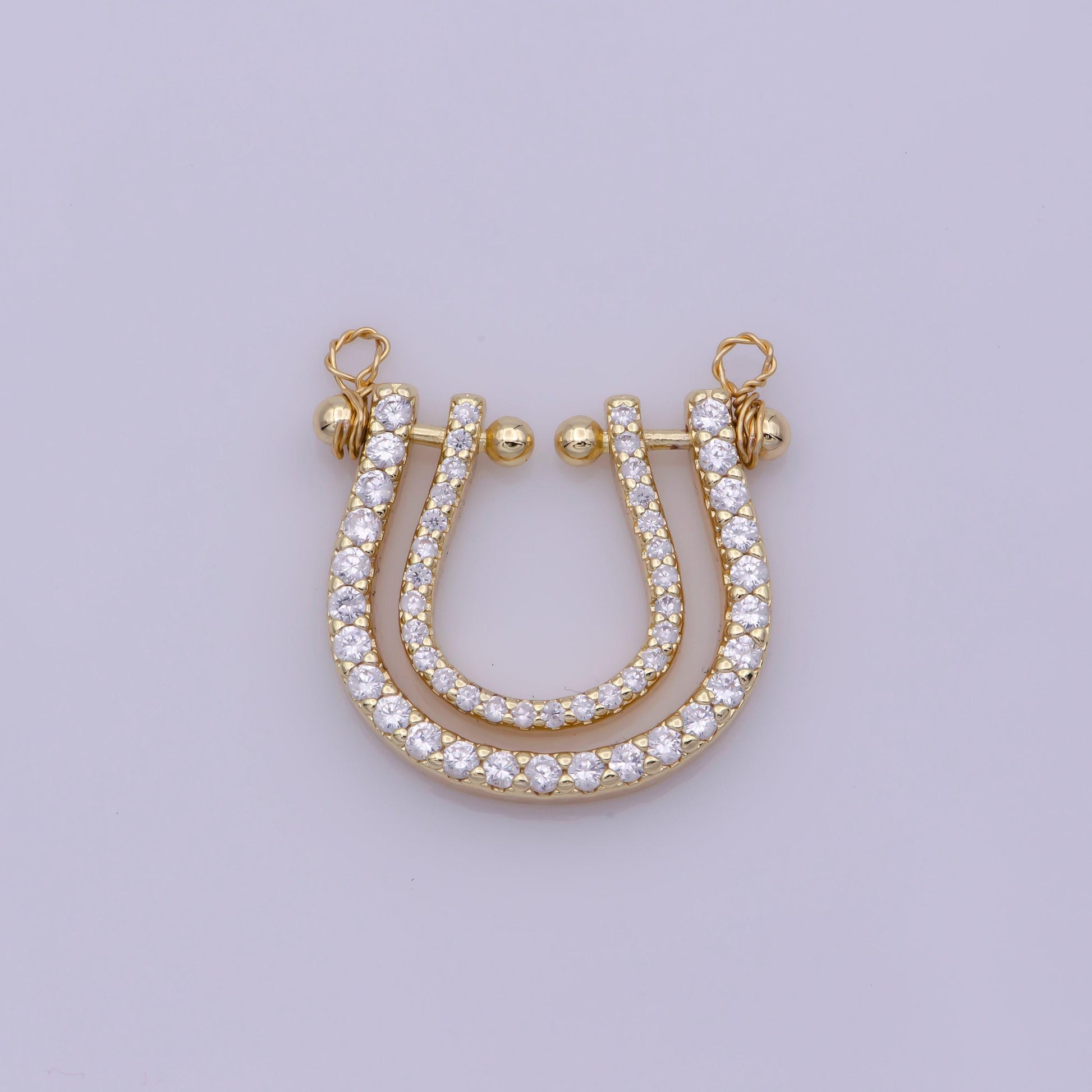 Micro pave gold rainbow shape charm for necklace pendant cubic zirconia harp charm pendant connector l-333