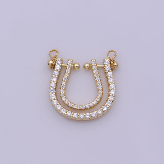 Micro pave gold rainbow shape charm for necklace pendant cubic zirconia harp charm pendant connector l-333
