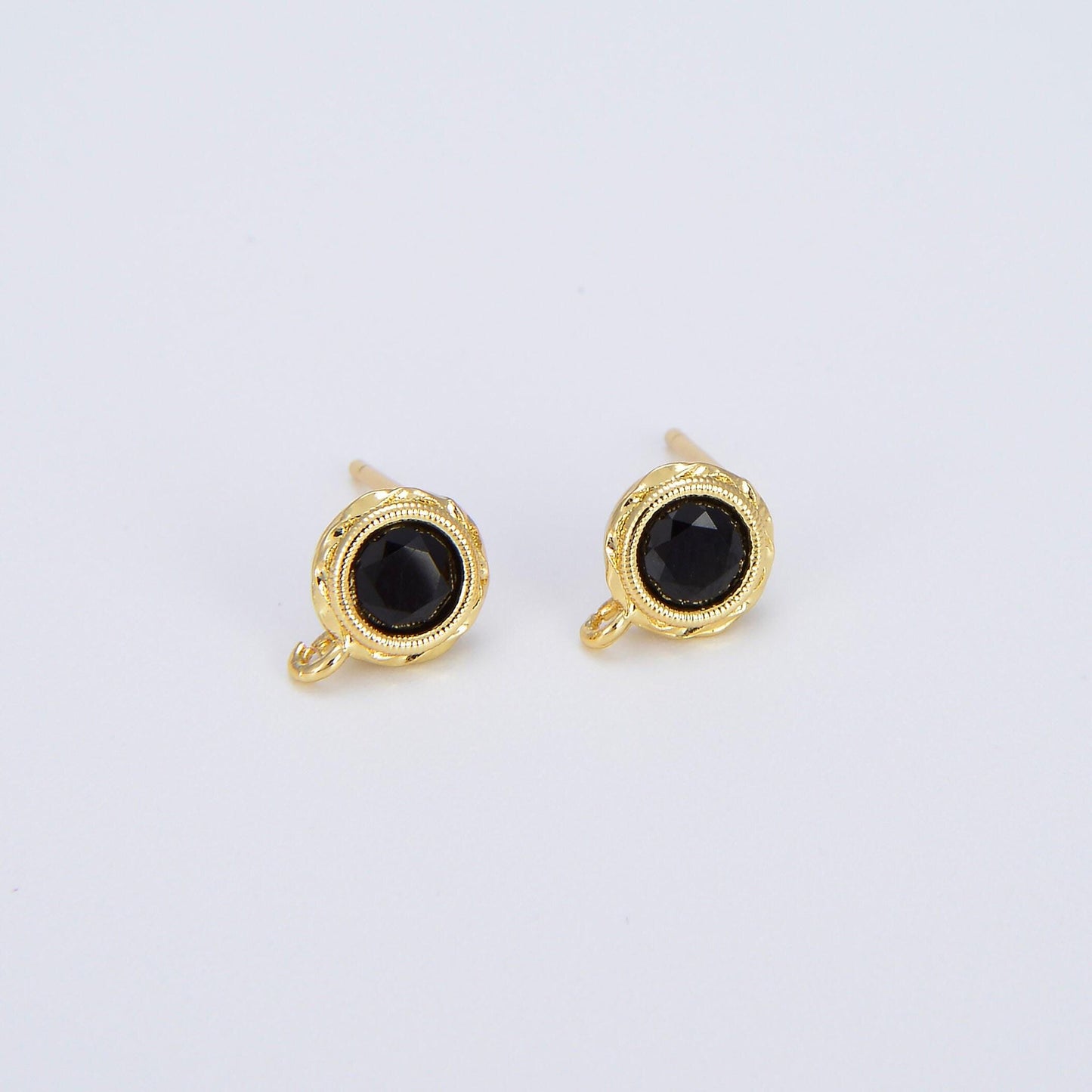Tiny cz cubic earring post w/ open link, nickel free, 15x7.6mm, 14k gold plated brass, cz, earring making post 1 pair l269