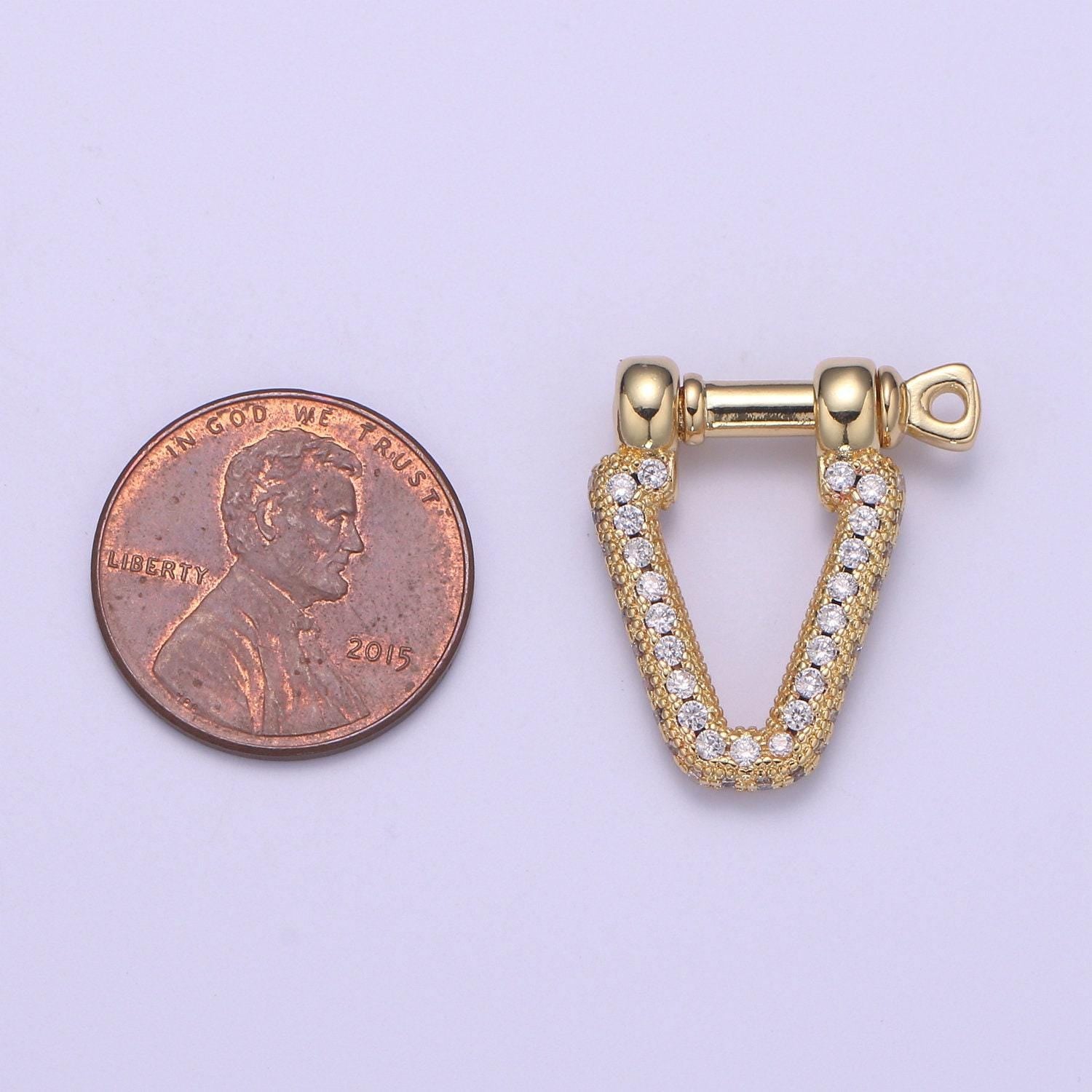 Micro pave bracelet closure, horseshoe clasp, shackle and screw, 14k gold filled bracelet clasp, horseshoe shackle, necklace hardware