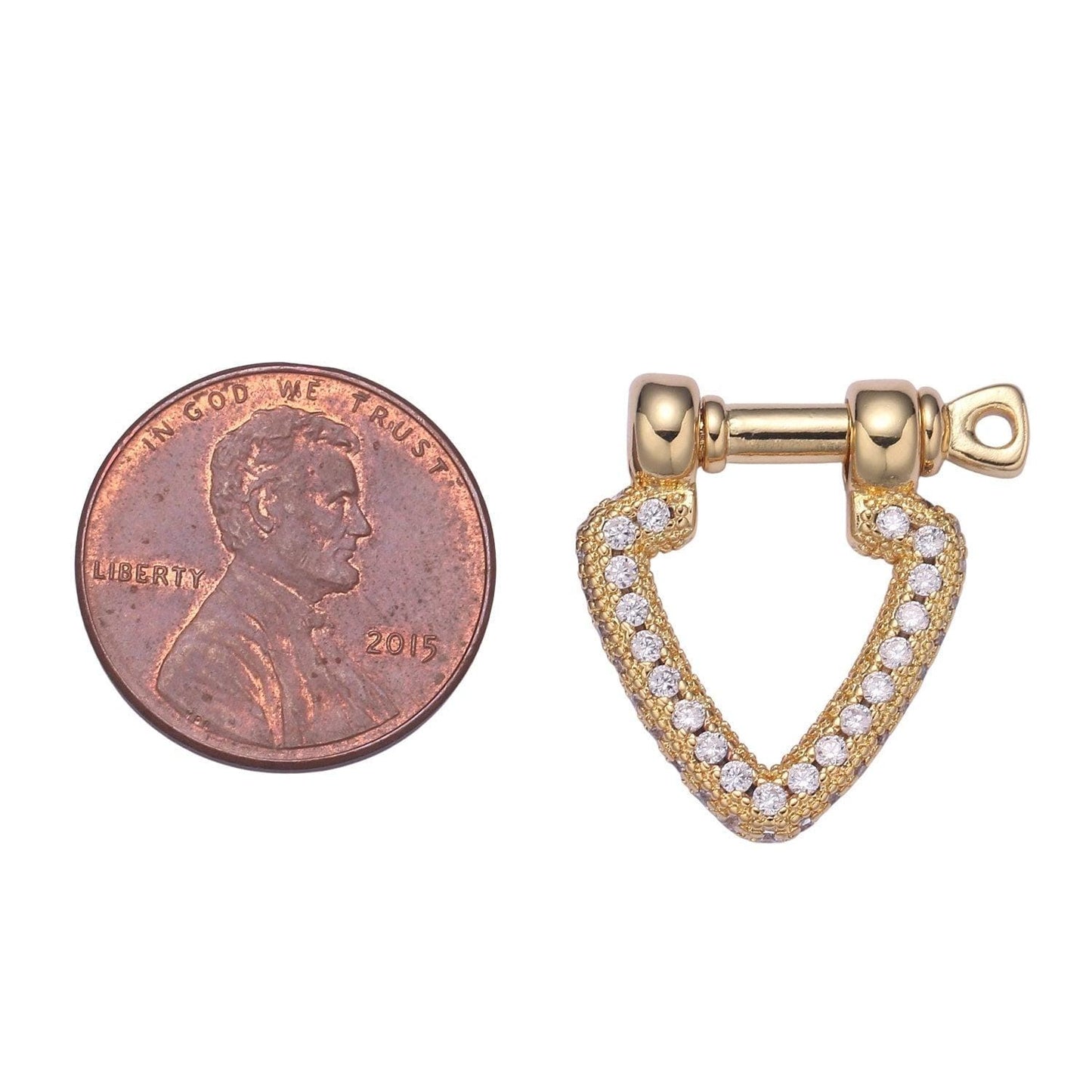 Full cz gold v clasp with screw rod for u lock micro pave carabiner clasp anchor shackle for jewelry making component supp 1162