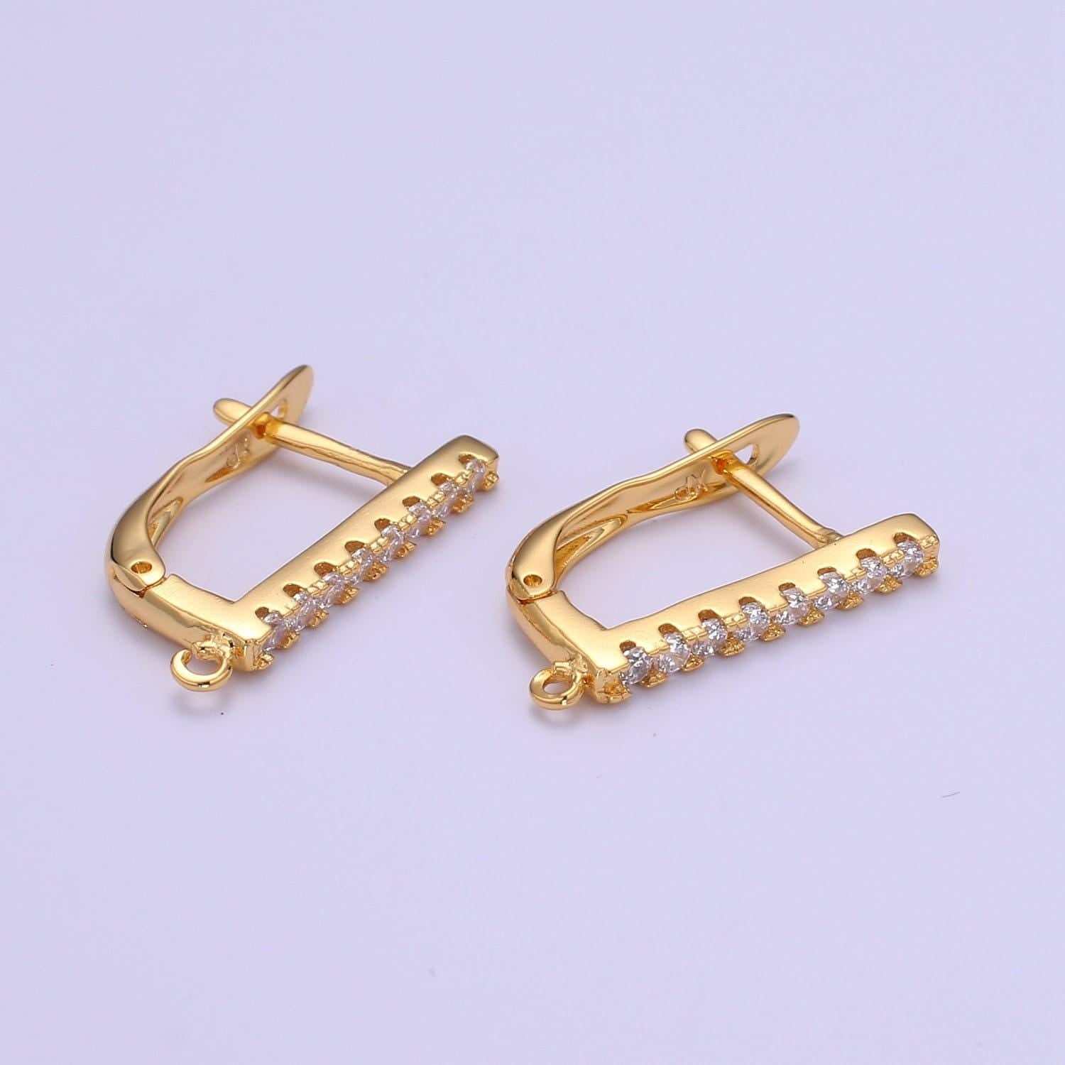 Gold lever back earring findings cz huggie earring with open link for earring component supply jewelry making