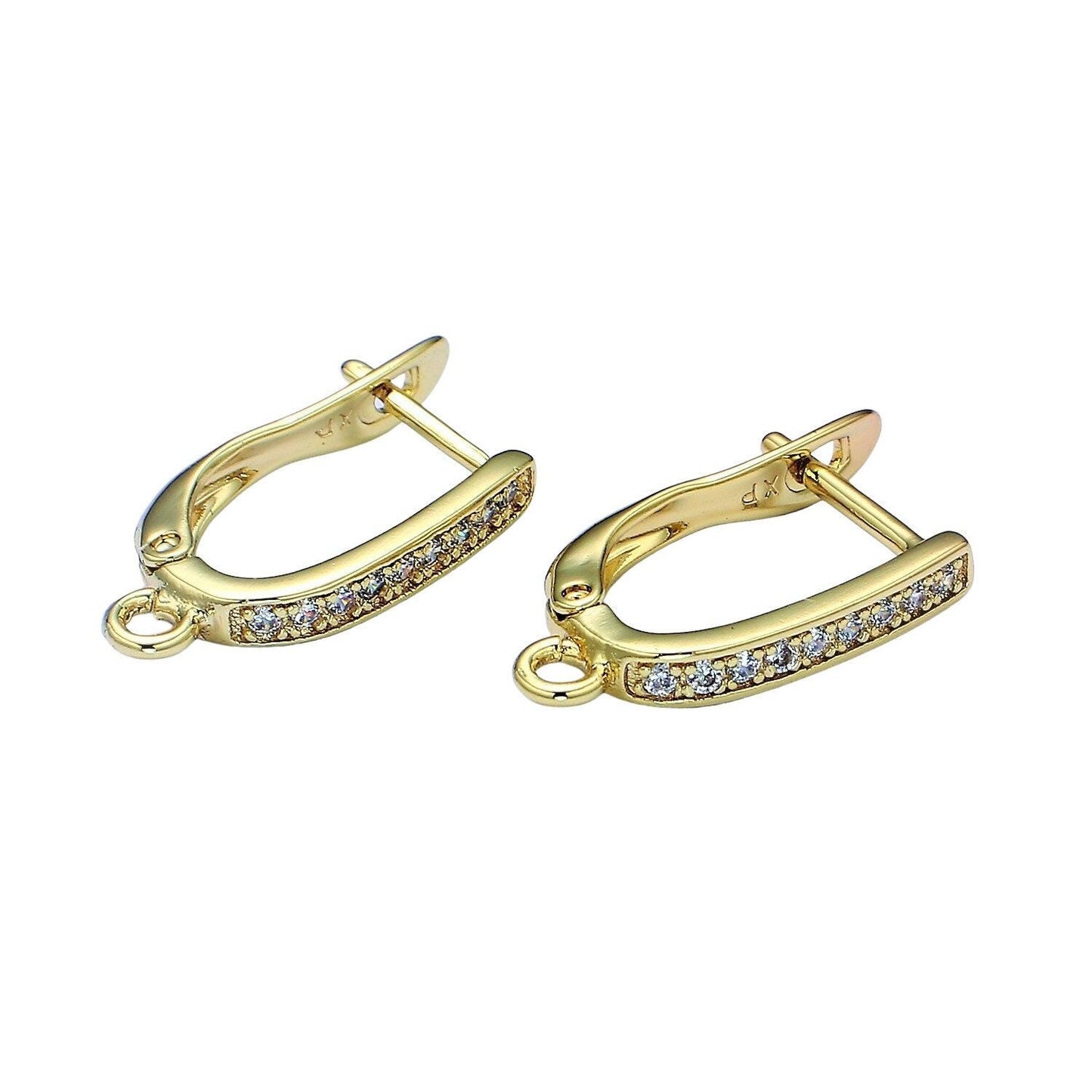 1 pair silver / gold lever back earring findings cz huggie earring with open link for earring component supply jewelry making, supp 1144