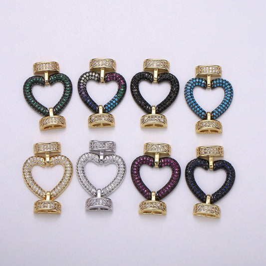 Cz micro pave clasp heart connector, interlock micro pave clasp fastener for bracelet necklace connector clasp supp 1126