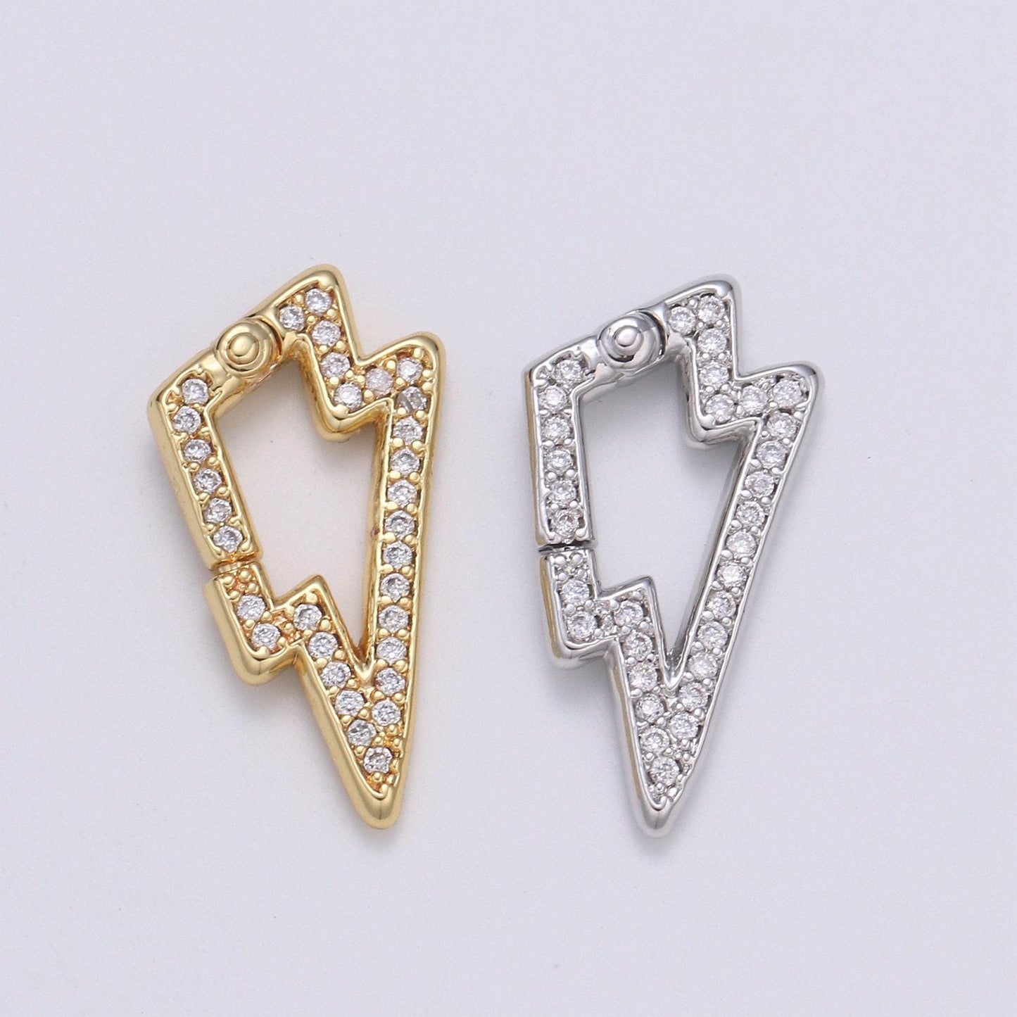 1pc thunder push gate ring clasp, bolt clasp, interlocking clasp, pave storm shaped clasps, gold silver color option,1103,1104