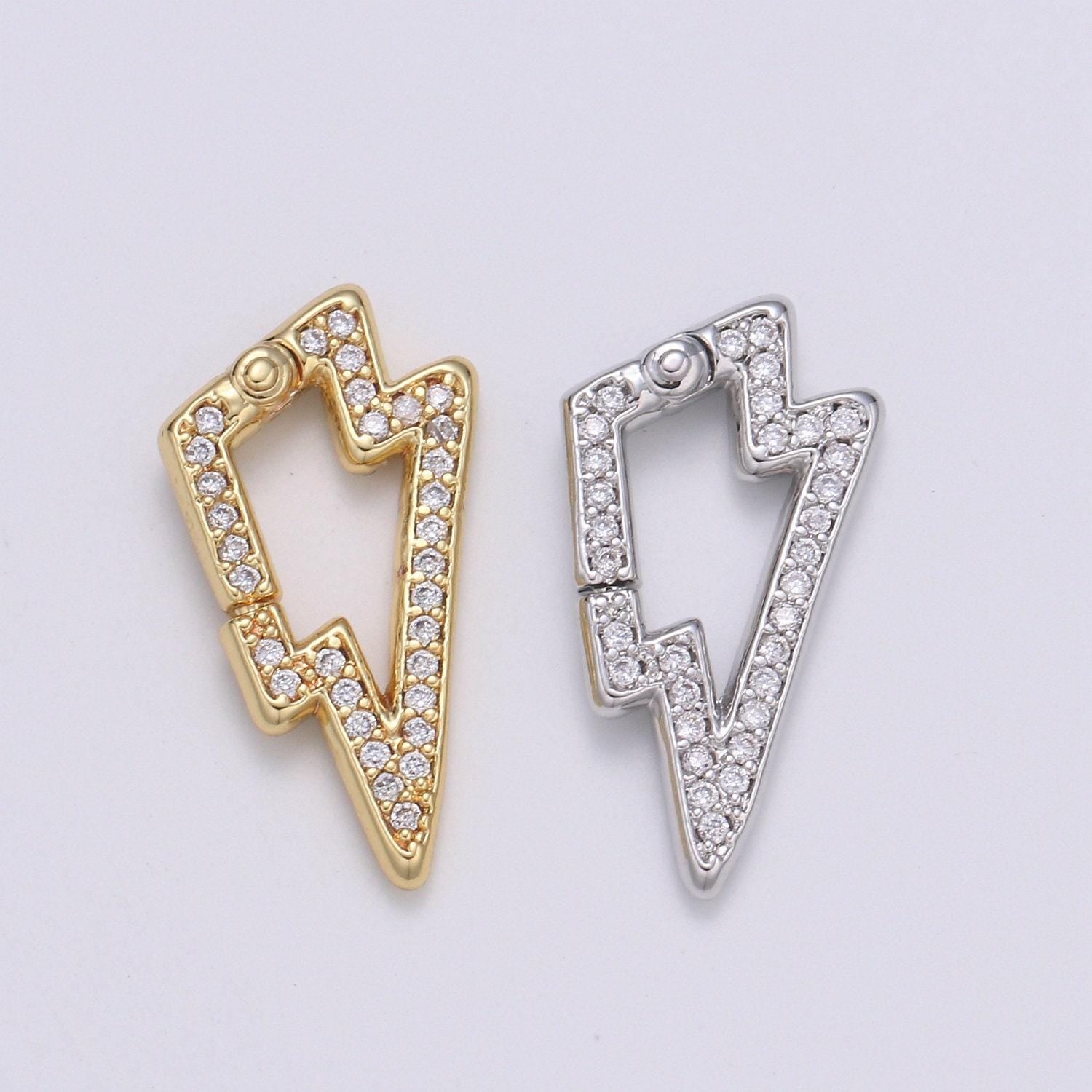 1pc thunder push gate ring clasp, bolt clasp, interlocking clasp, pave storm shaped clasps, gold silver color option,1103,1104