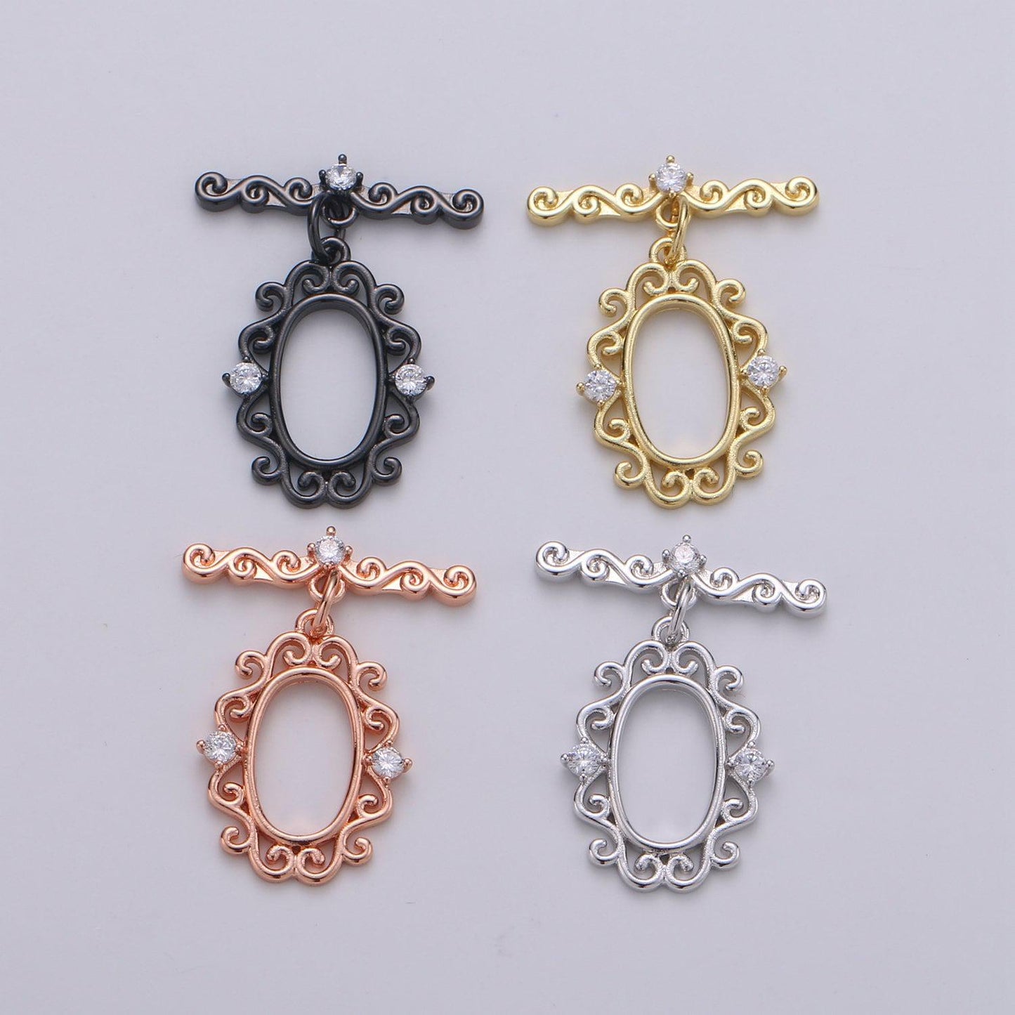 Victorian style gold toggle clasp rose gold , black, silver oval clasps fancy design ot clasp jewelry supply for bracelet necklace component