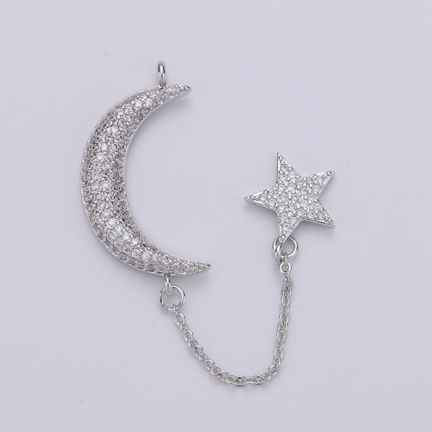 1pc. 24k gold lariat with moon and star charm,cz pave celestial rolo link lariat charm chain is 1.1mmx1.25 inches, supp-1048, 1049