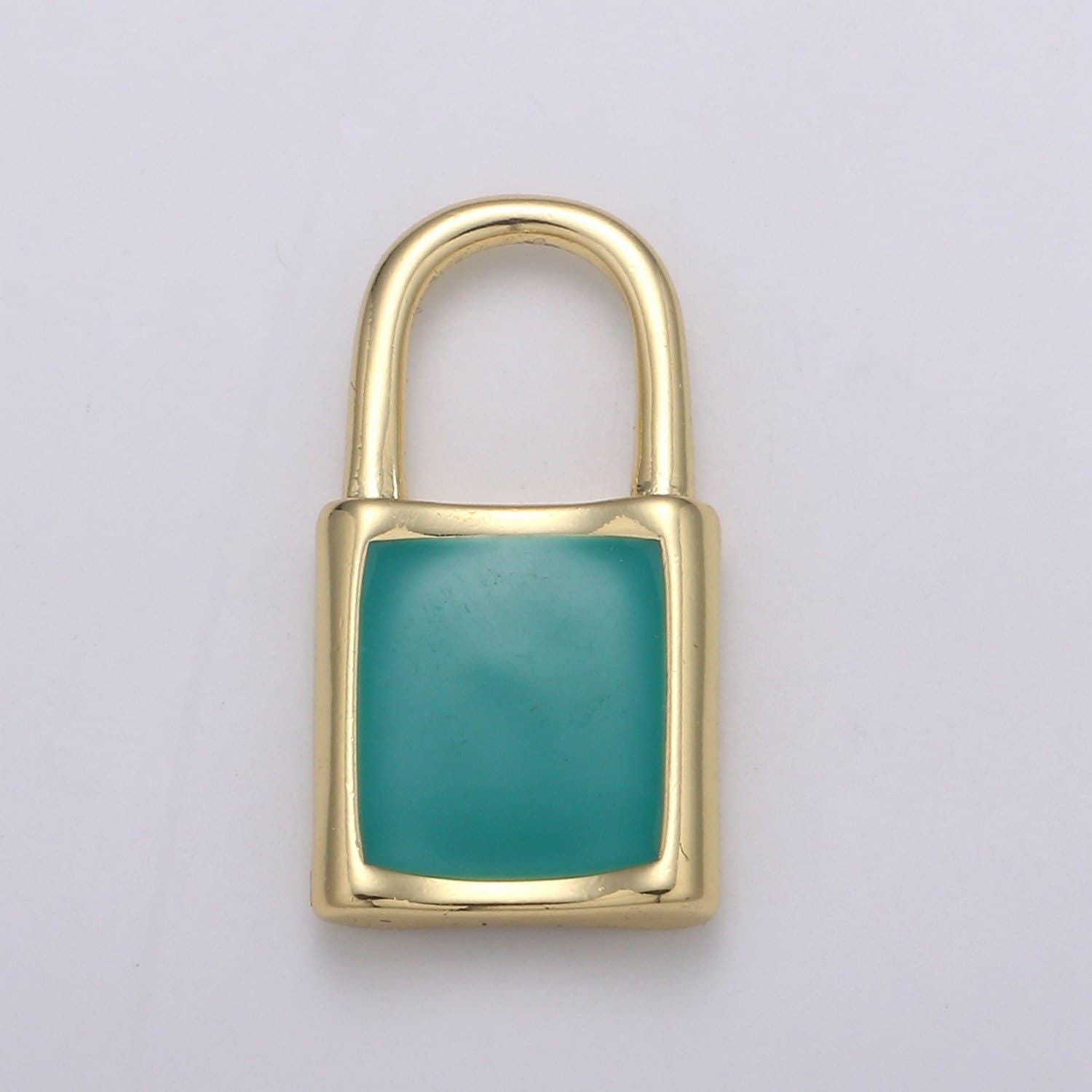 1 pc gold dainty padlock charm colorful enamel lock charm for necklace bracelet jewelry making green, white, red supp 1125