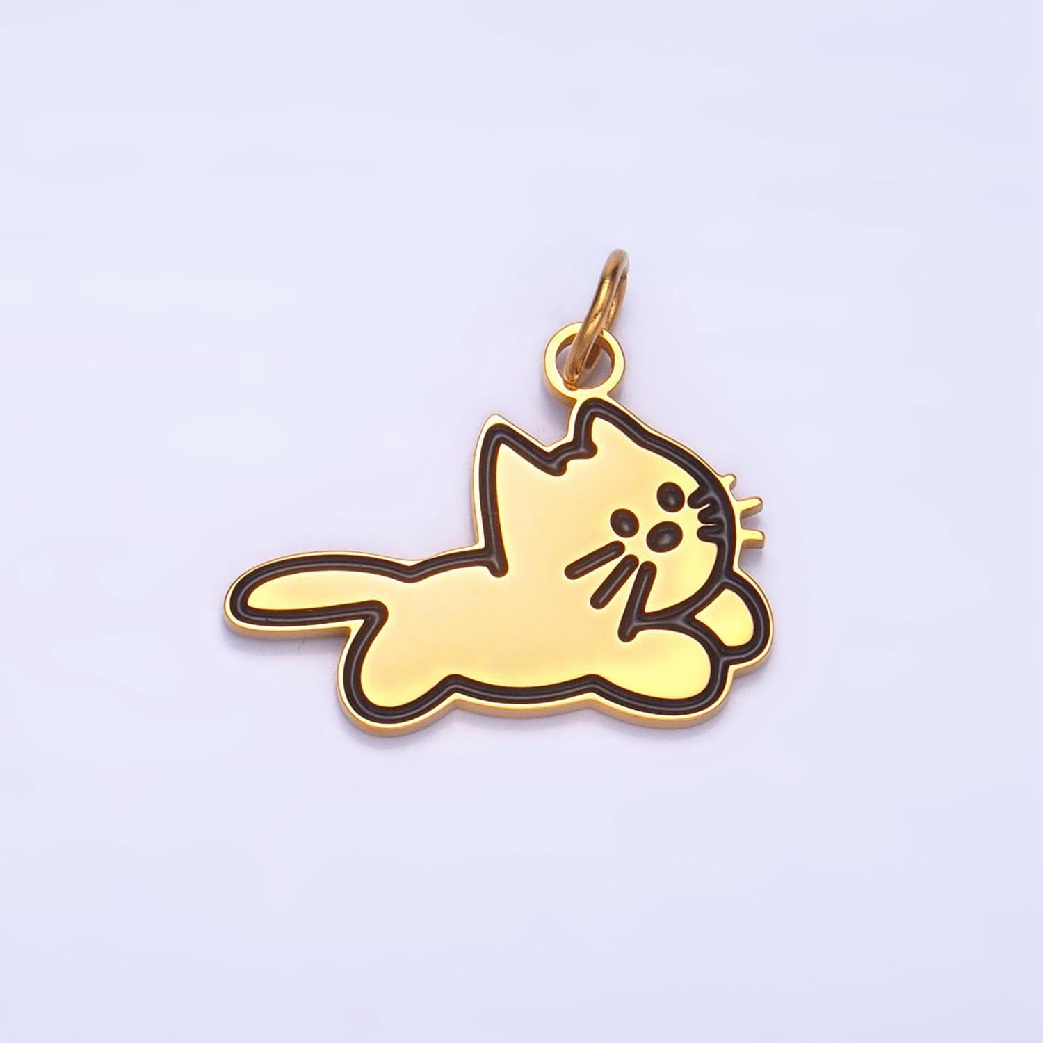 Dainty stainless steel cat charm cute kitten pendant kawaii charm bracelet necklace for diy jewelry making supply kids jewelry p1319