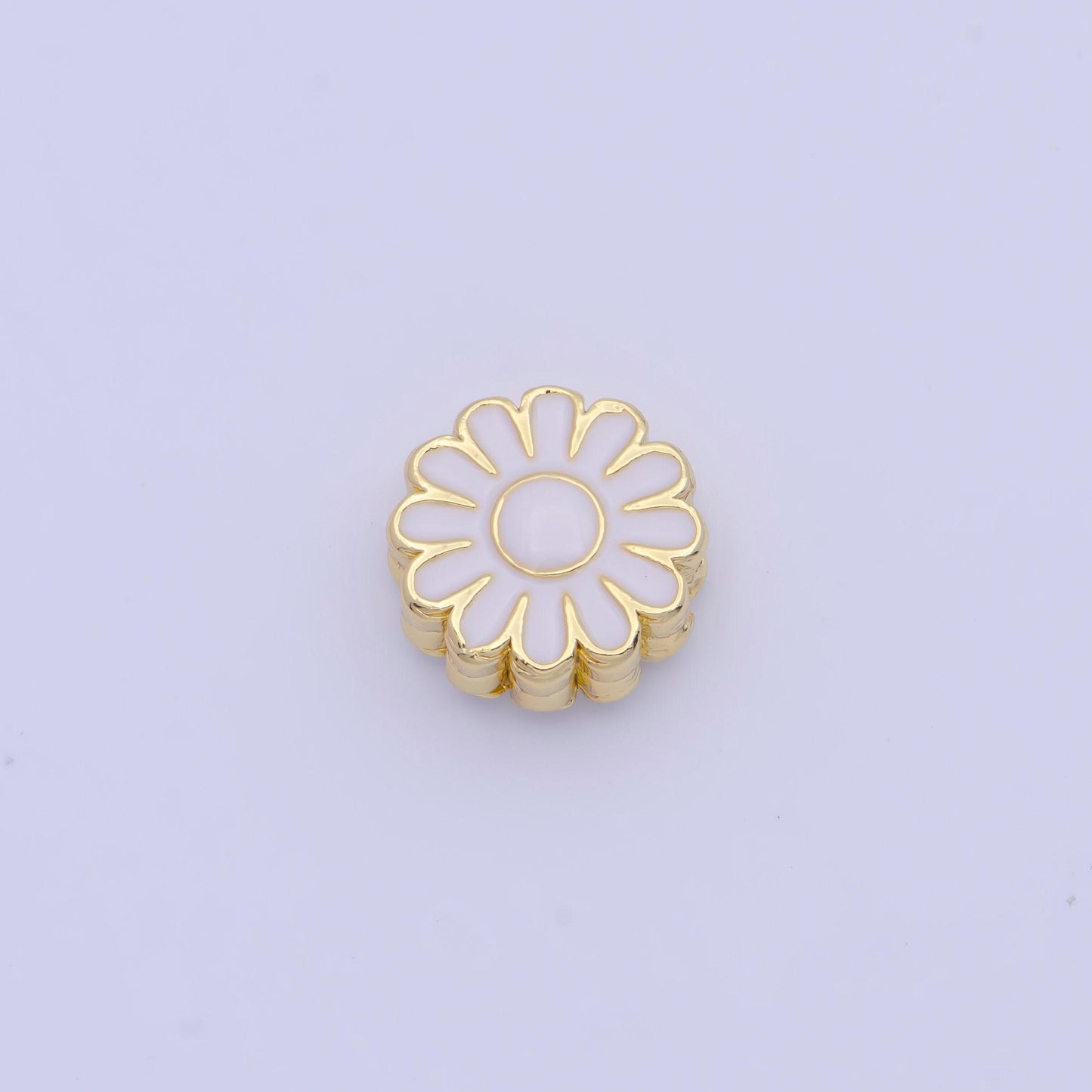 Dainty all white daisy flower bead spacer, 24k gold plated white enamel summer spring floral bead spacer | b-150