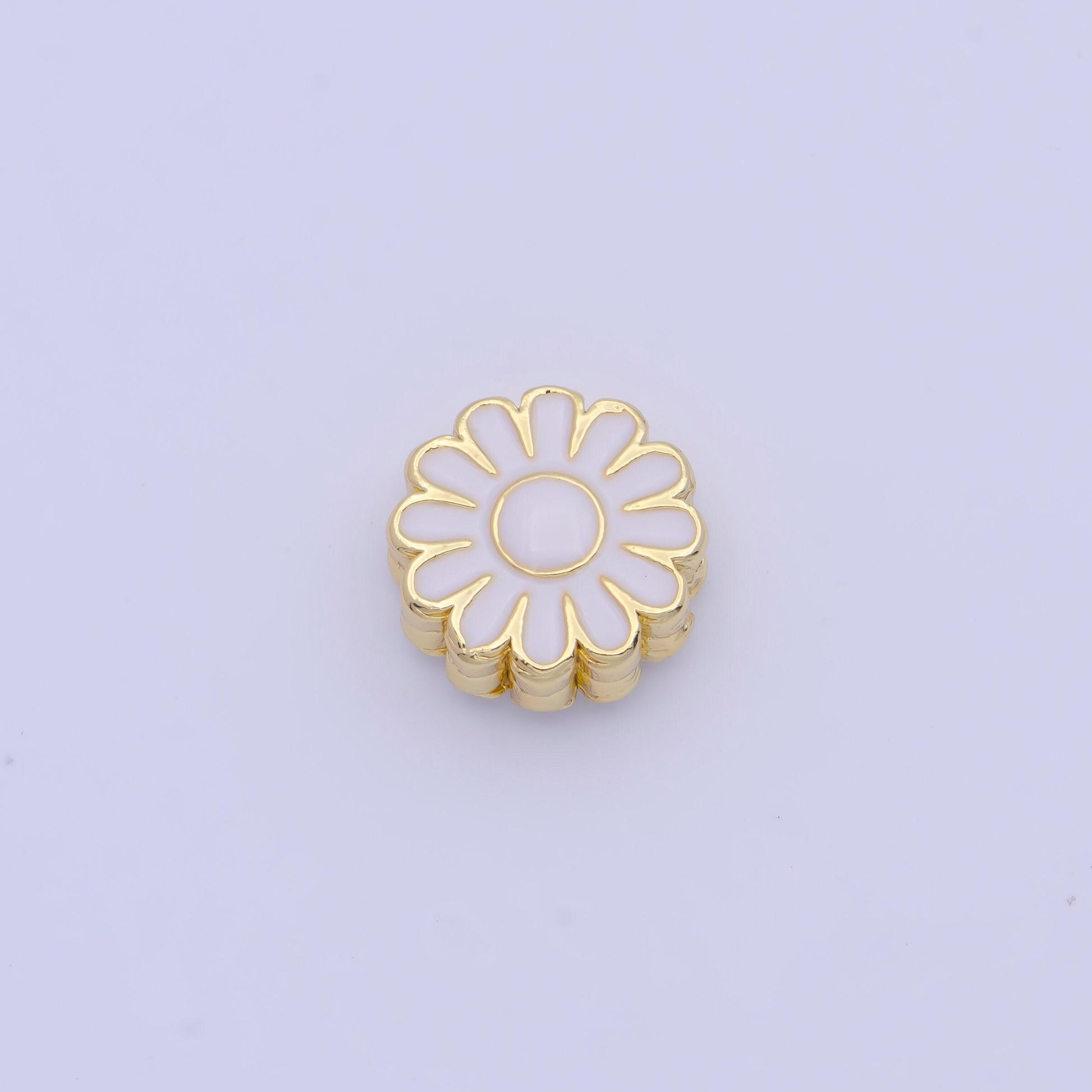 Dainty all white daisy flower bead spacer, 24k gold plated white enamel summer spring floral bead spacer | b-150