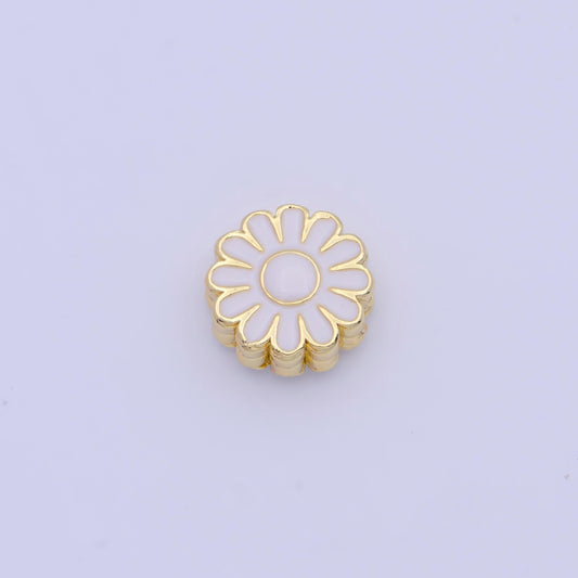 Dainty all white daisy flower bead spacer, 24k gold plated white enamel summer spring floral bead spacer | b-150