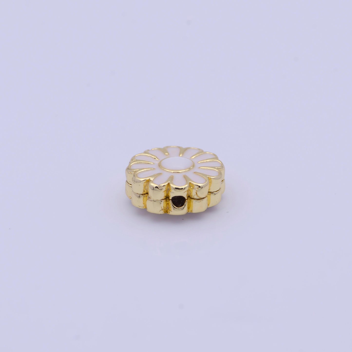 Dainty all white daisy flower bead spacer, 24k gold plated white enamel summer spring floral bead spacer | b-150