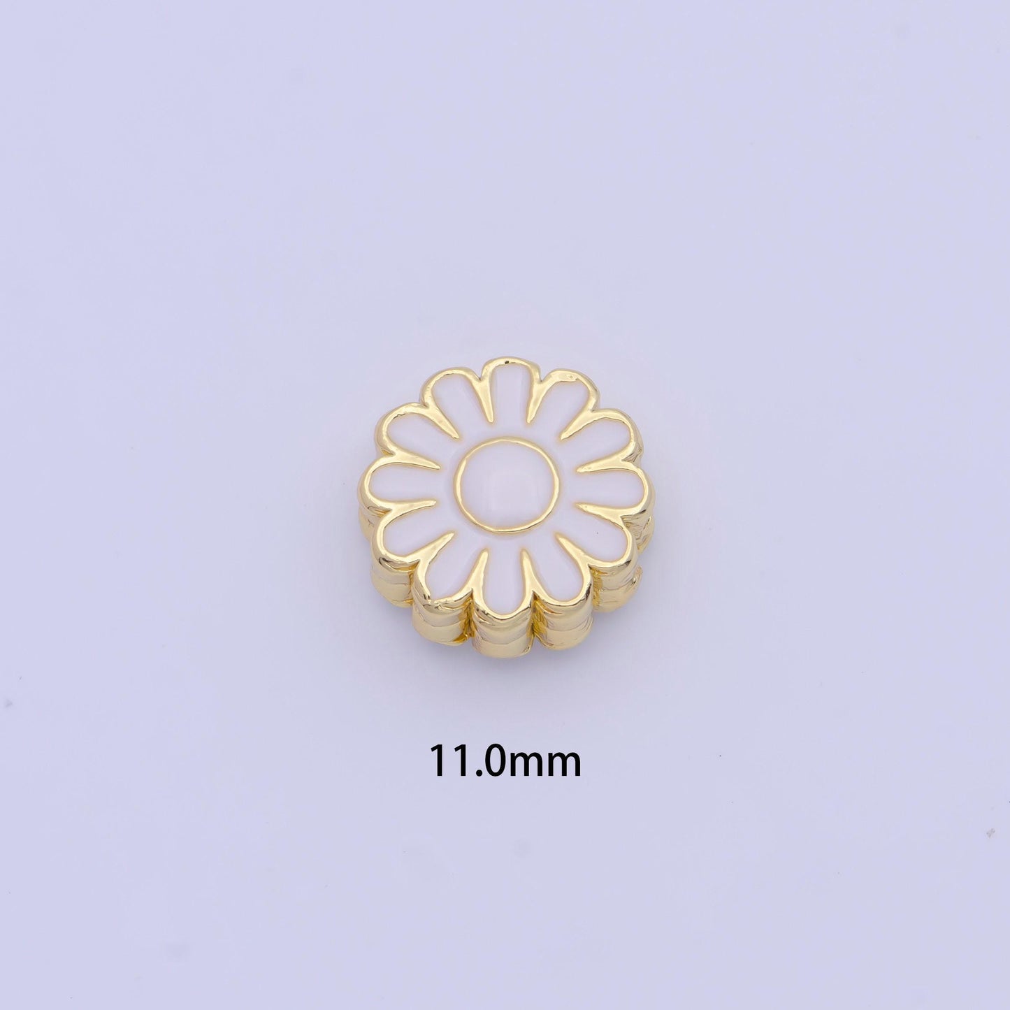 Dainty all white daisy flower bead spacer, 24k gold plated white enamel summer spring floral bead spacer | b-150