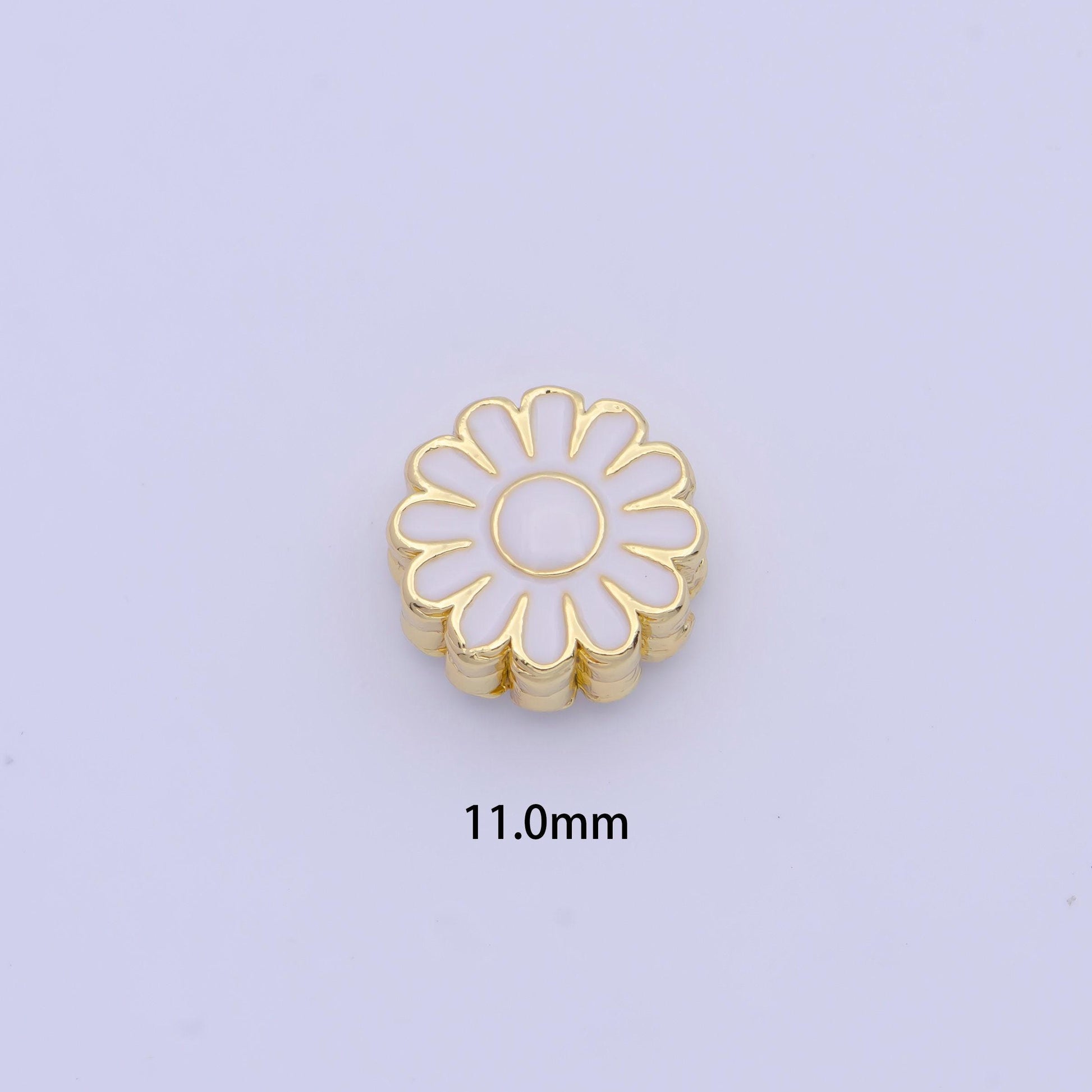 Dainty all white daisy flower bead spacer, 24k gold plated white enamel summer spring floral bead spacer | b-150