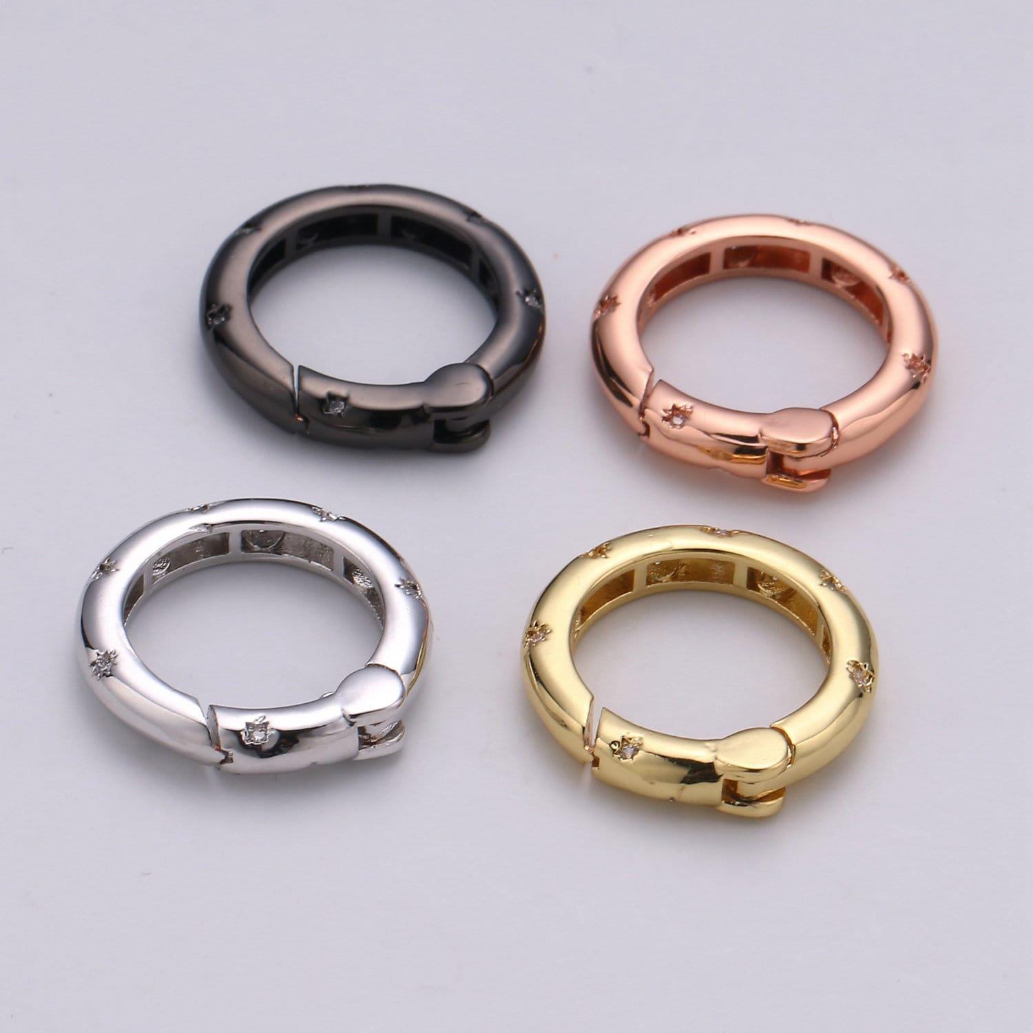 Cz gold spring gate, push gate ring, 20mm round ring charm holder rose gold black gun metal silver clasp for connector charm holder