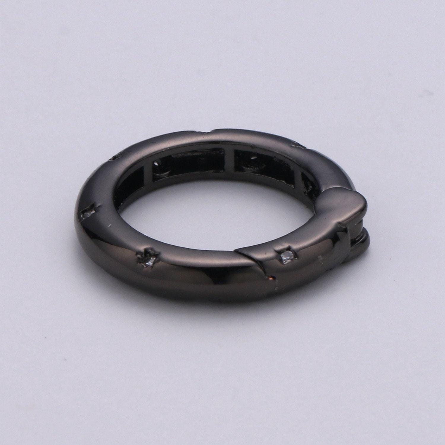 Cz gold spring gate, push gate ring, 20mm round ring charm holder rose gold black gun metal silver clasp for connector charm holder