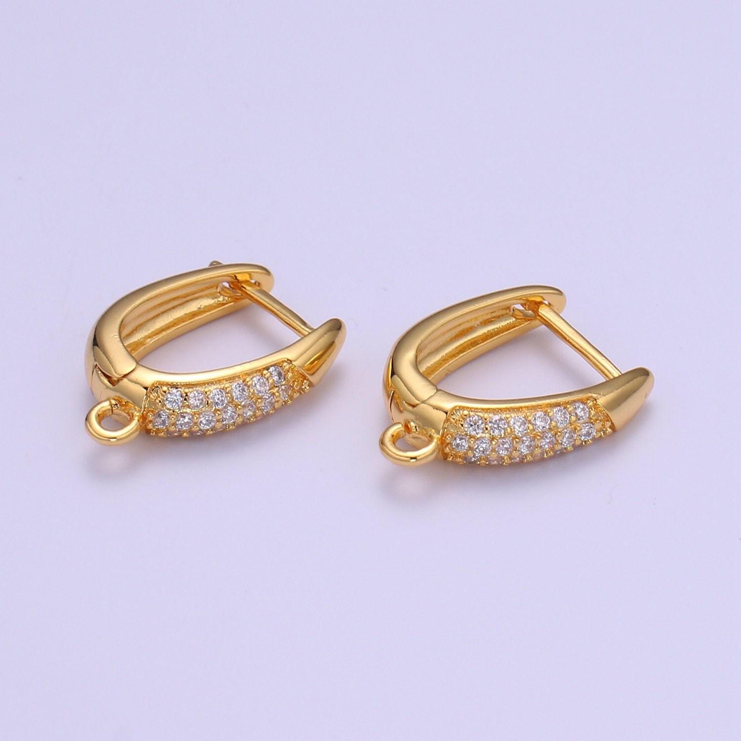 24 gold one touch earring open link lever hoop earring making, 17.3x11.7 mm, micro pave cz earring charm making findings k847
