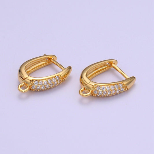 24 gold one touch earring open link lever hoop earring making, 17.3x11.7 mm, micro pave cz earring charm making findings k847