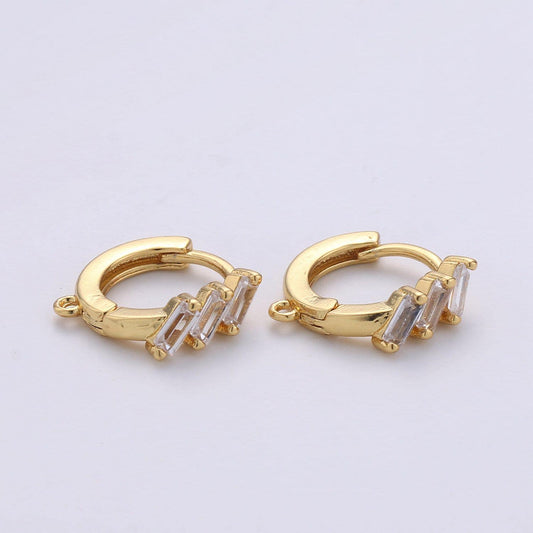Elegant gold huggie hoop earrings, 14k gold filled clear micro paved cz baguette stones huggie hoop earrings | k-834