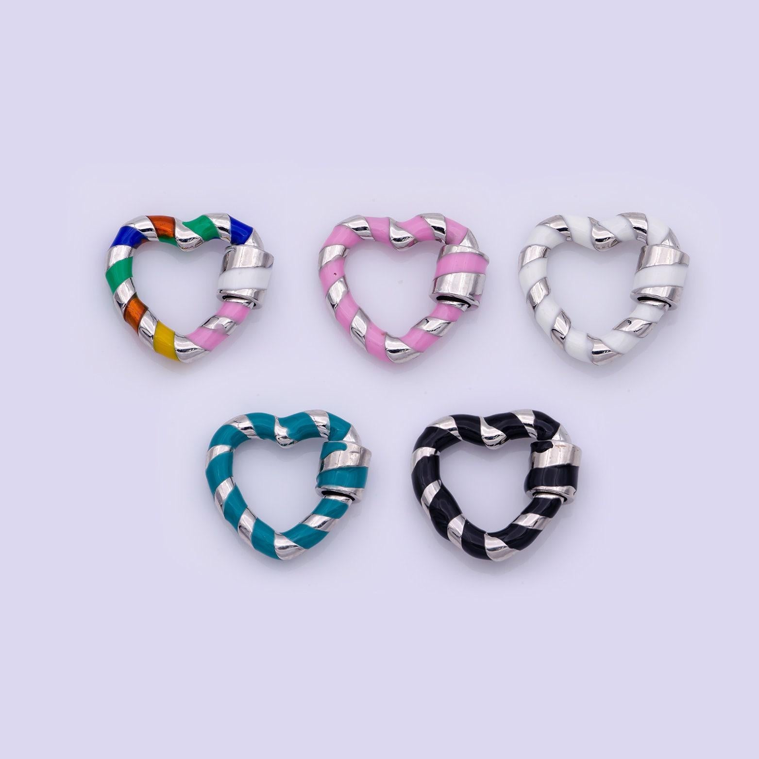 Silver heart shaped carabiner clasp, screw in enamel clasp for bracelet necklace jewelry making supplies y2k jewelry christmas happy holiday