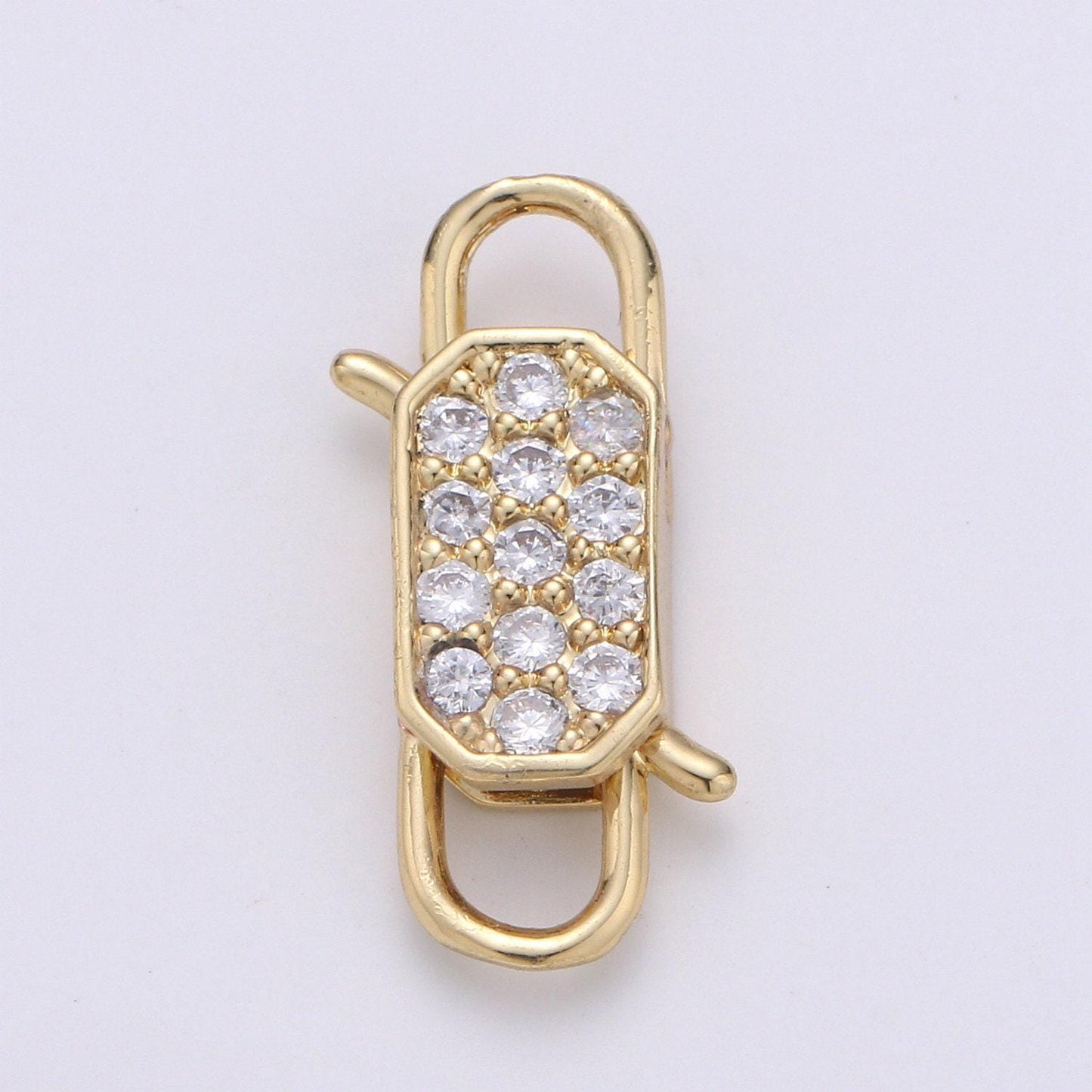 1x gold cz micro pave clasp rectangle lock, interlock micro pave clasp fastener for bracelet necklace clear pink black purple supp 725-729