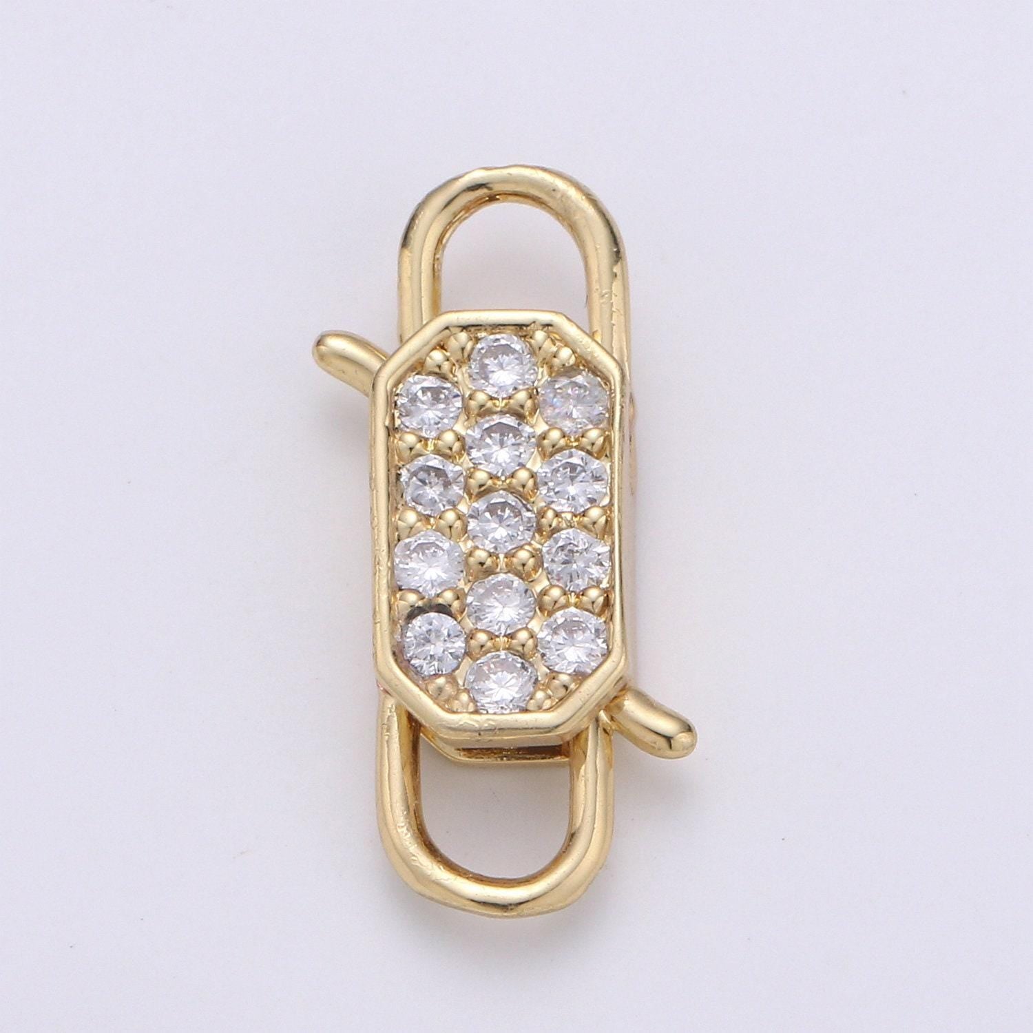 1x gold cz micro pave clasp rectangle lock, interlock micro pave clasp fastener for bracelet necklace clear pink black purple supp 725-729