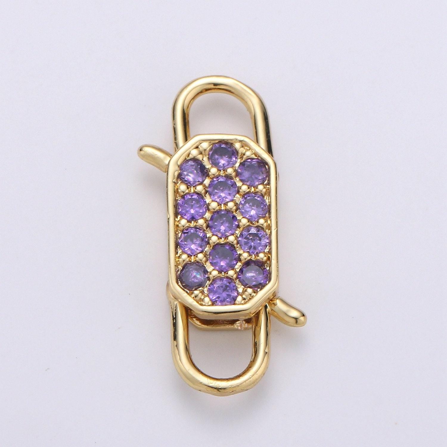 1x gold cz micro pave clasp rectangle lock, interlock micro pave clasp fastener for bracelet necklace clear pink black purple supp 725-729