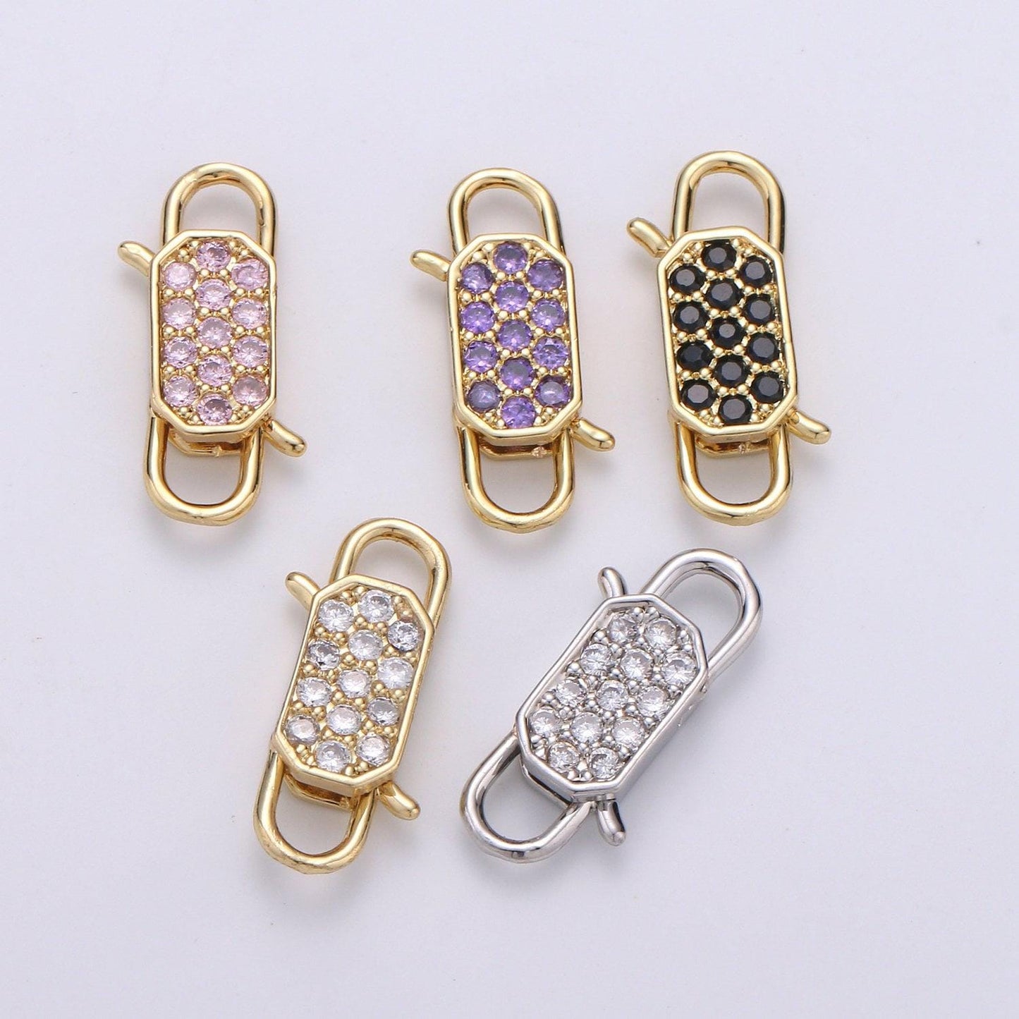 1pc cz carabiner mutiple color options spring push clasp,double clasp connector, interlocking oval lock clasp, supp- 725, 726, 727, 728, 729