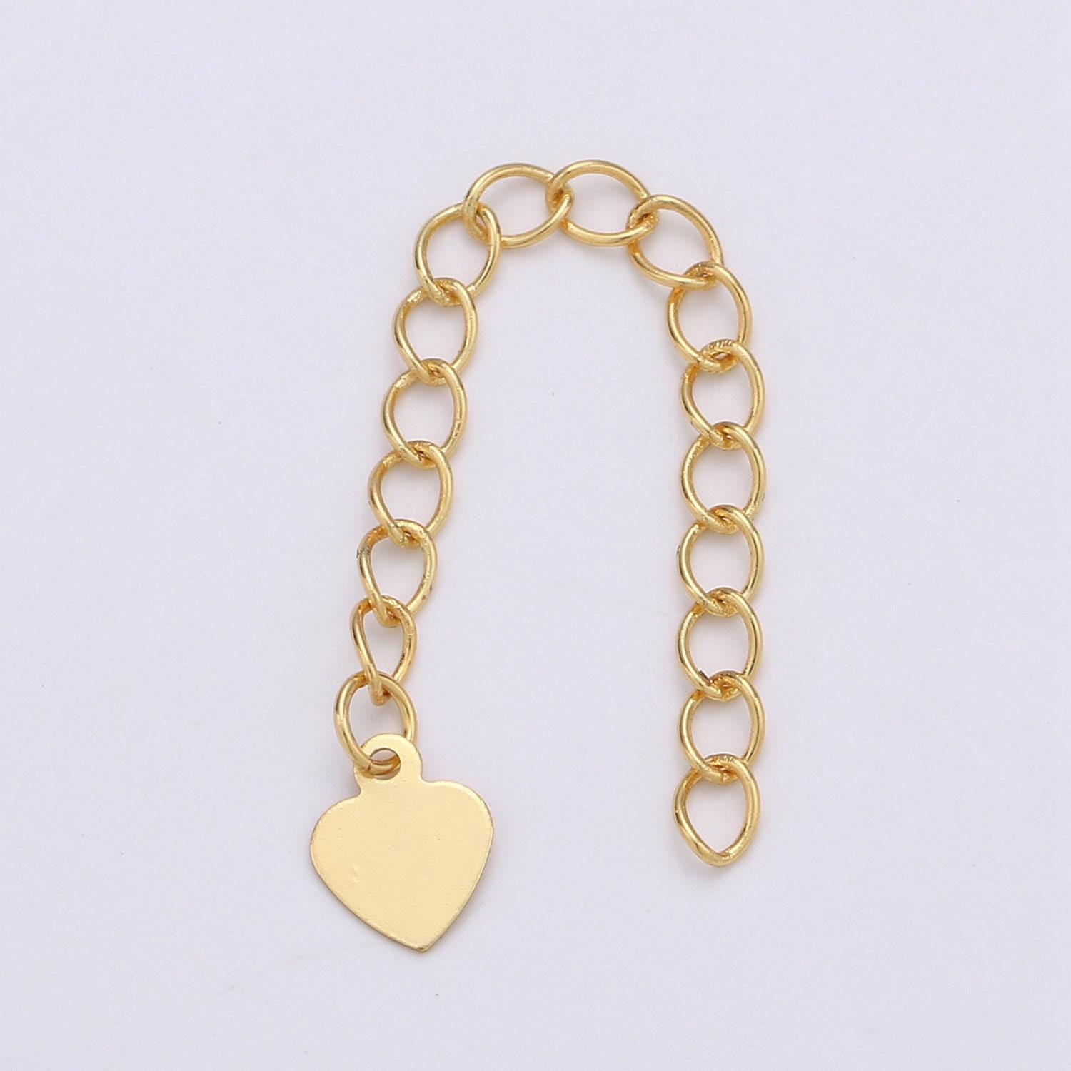 Gold filled chain extender for necklace bracelet supply component findings extenders w/ heart charm, k-624