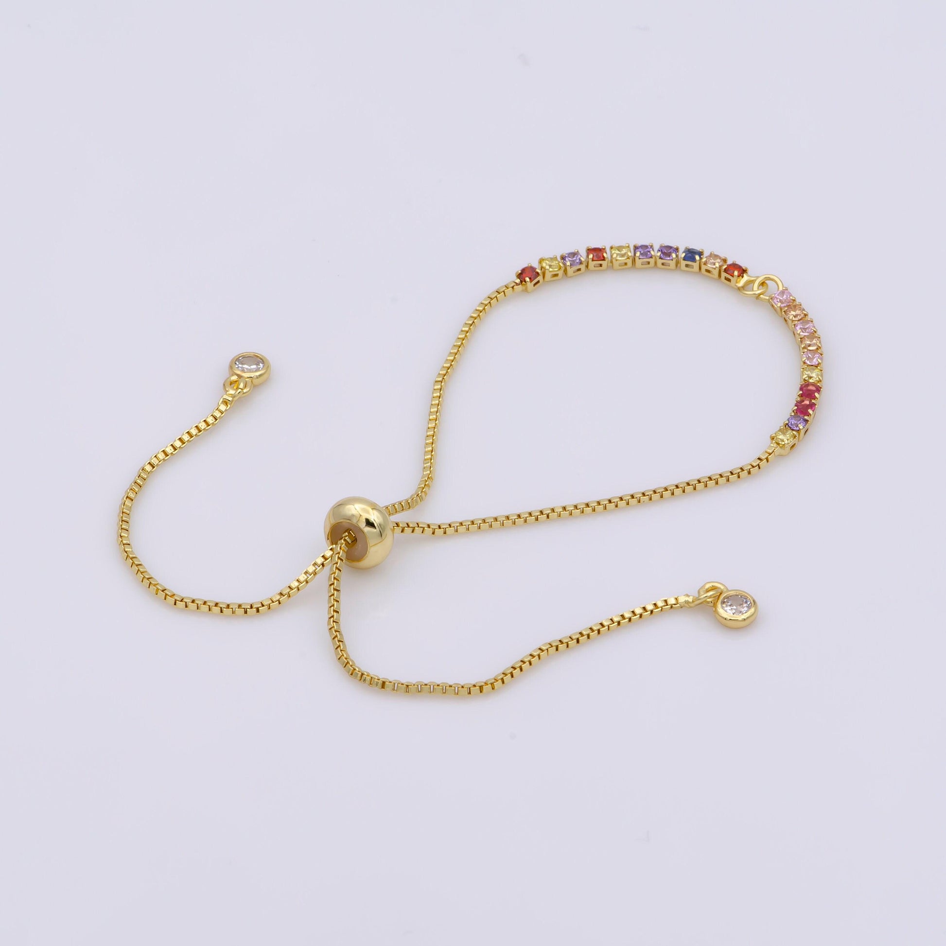 Adjustable gold filled bracelet half semi finished with rubber stopper bolo bracelets tennis bracelet box chain wholesale 1pc / 10pcs, k-508