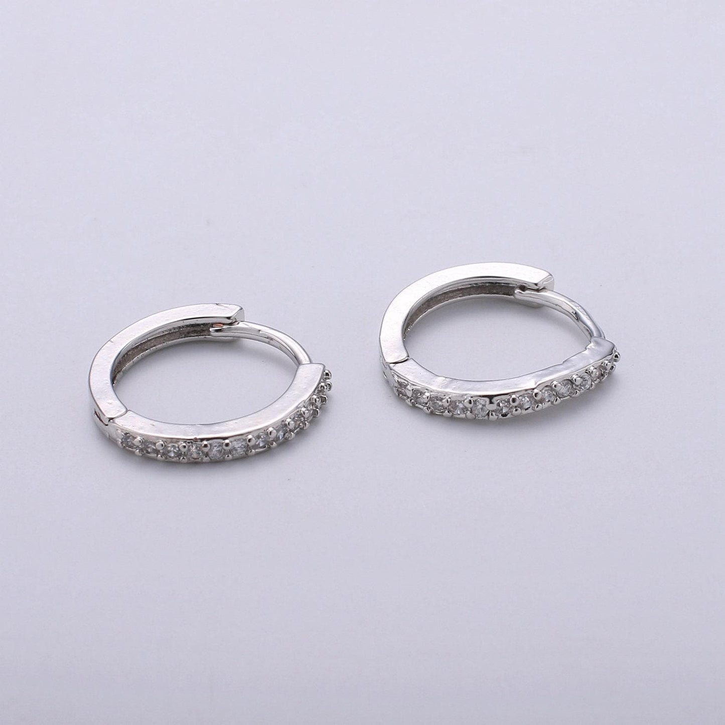 1 pair gold huggie earrings, 15mm diamond cubic zirconia pave hoop earrings, huggie hoop earring, hoop gift idea for her k-498