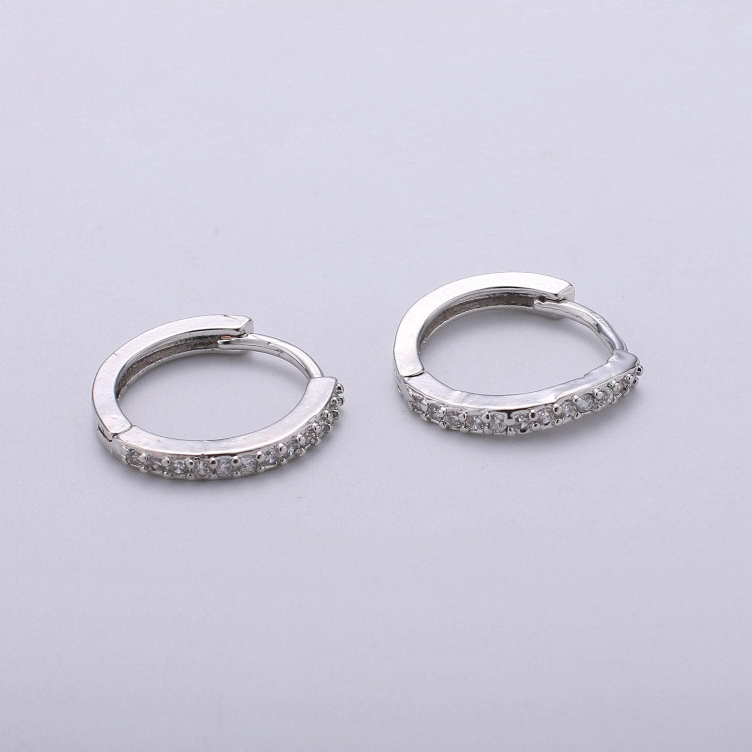 1 pair gold huggie earrings, 15mm diamond cubic zirconia pave hoop earrings, huggie hoop earring, hoop gift idea for her k-498