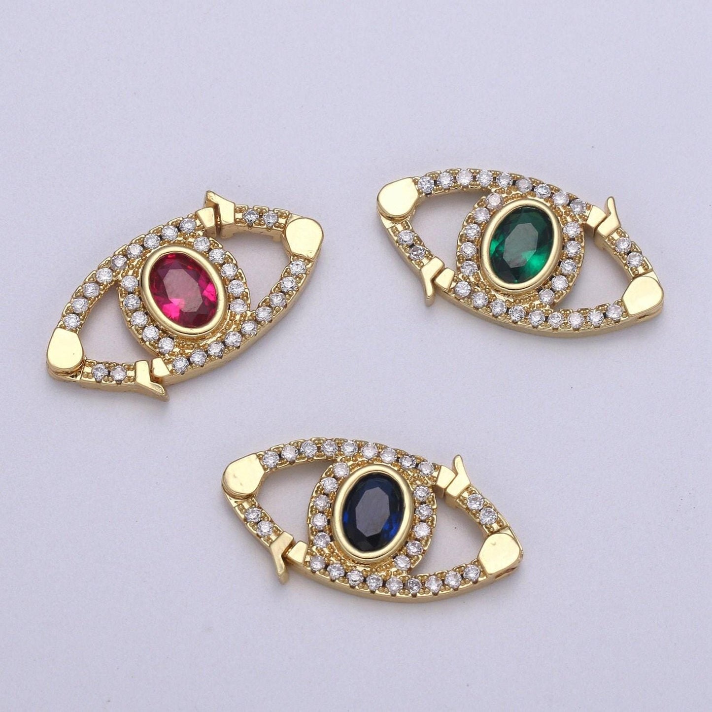 24k gold  cz micro pave clasp evil eye lock clasp, interlock micro pave clasp fastener for bracelet necklace connector clasp supp 1131