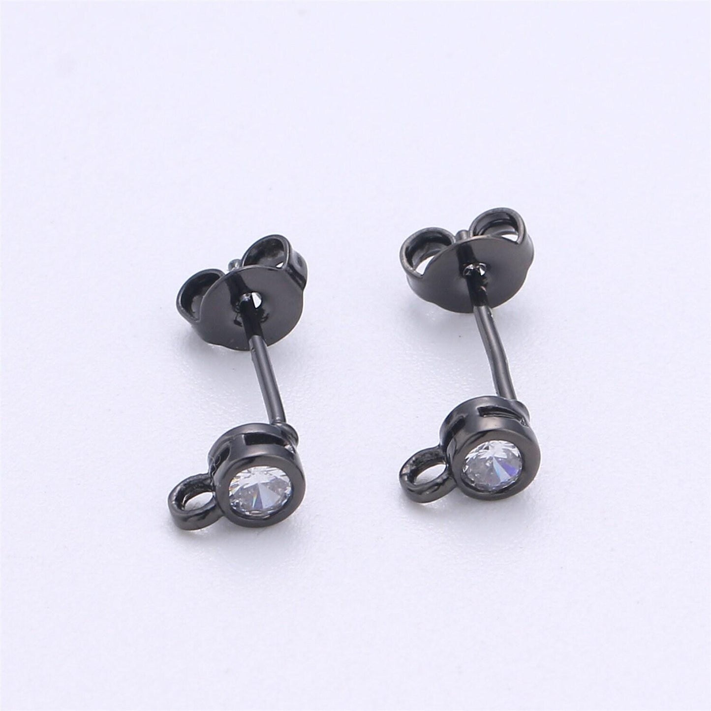 1 pair round 3 mm cz ear stud open link gold filled earring nickel free minimalist earring making post,jewelry making supply, k-326