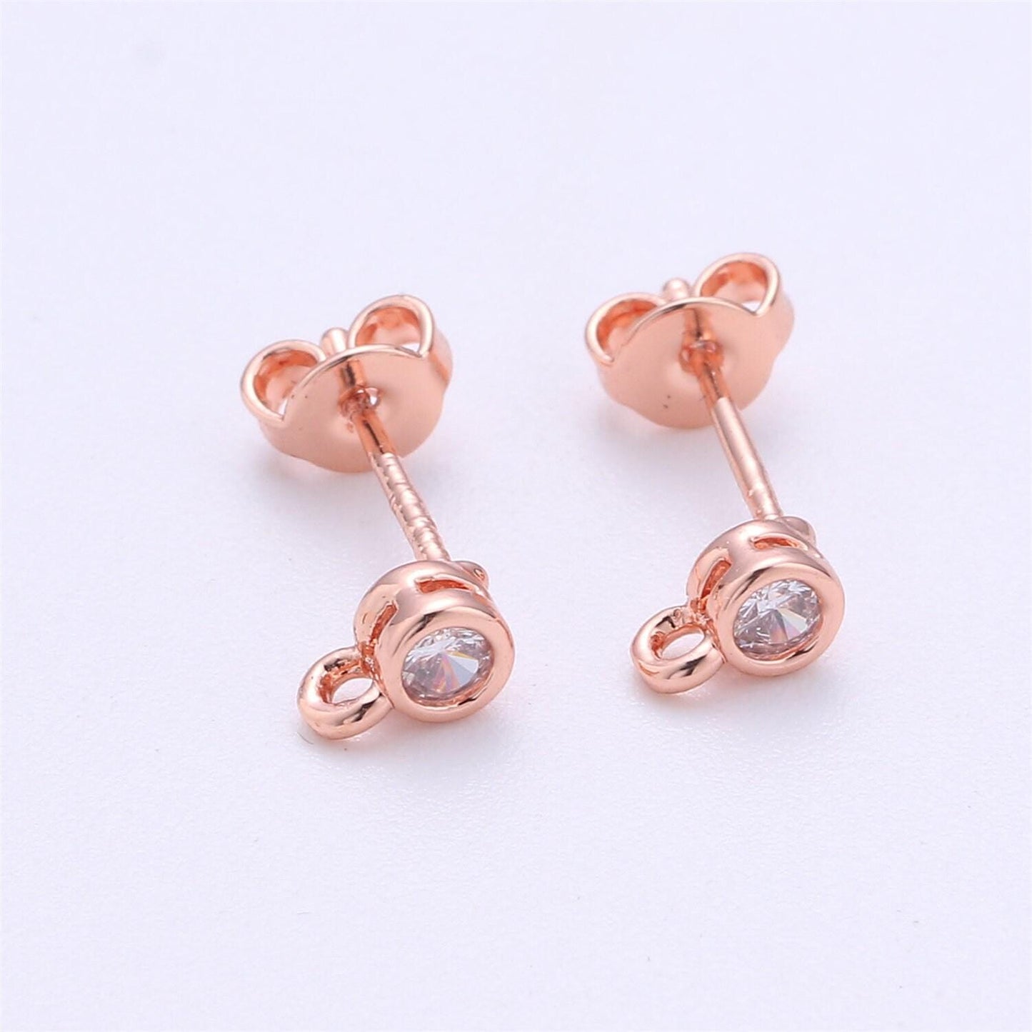 1 pair round 3 mm cz ear stud open link gold filled earring nickel free minimalist earring making post,jewelry making supply, k-326
