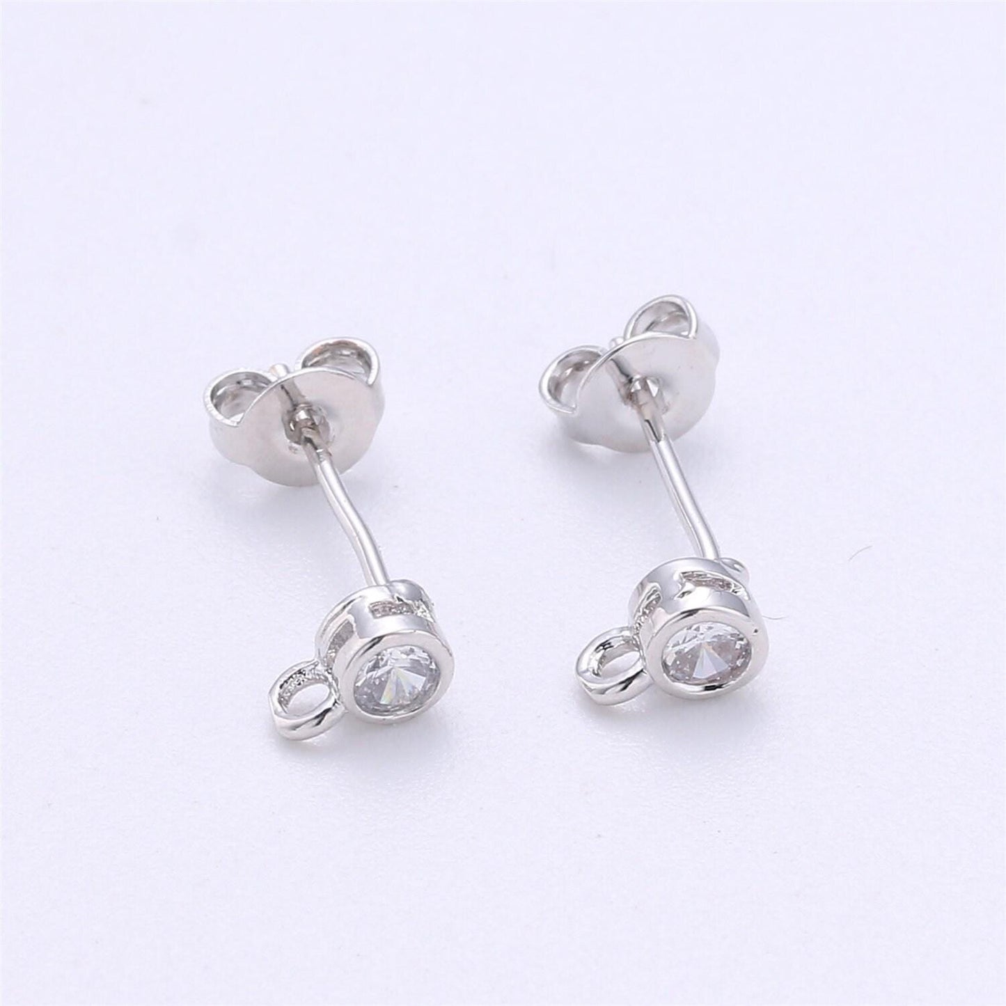 1 pair round 3 mm cz ear stud open link gold filled earring nickel free minimalist earring making post,jewelry making supply, k-326
