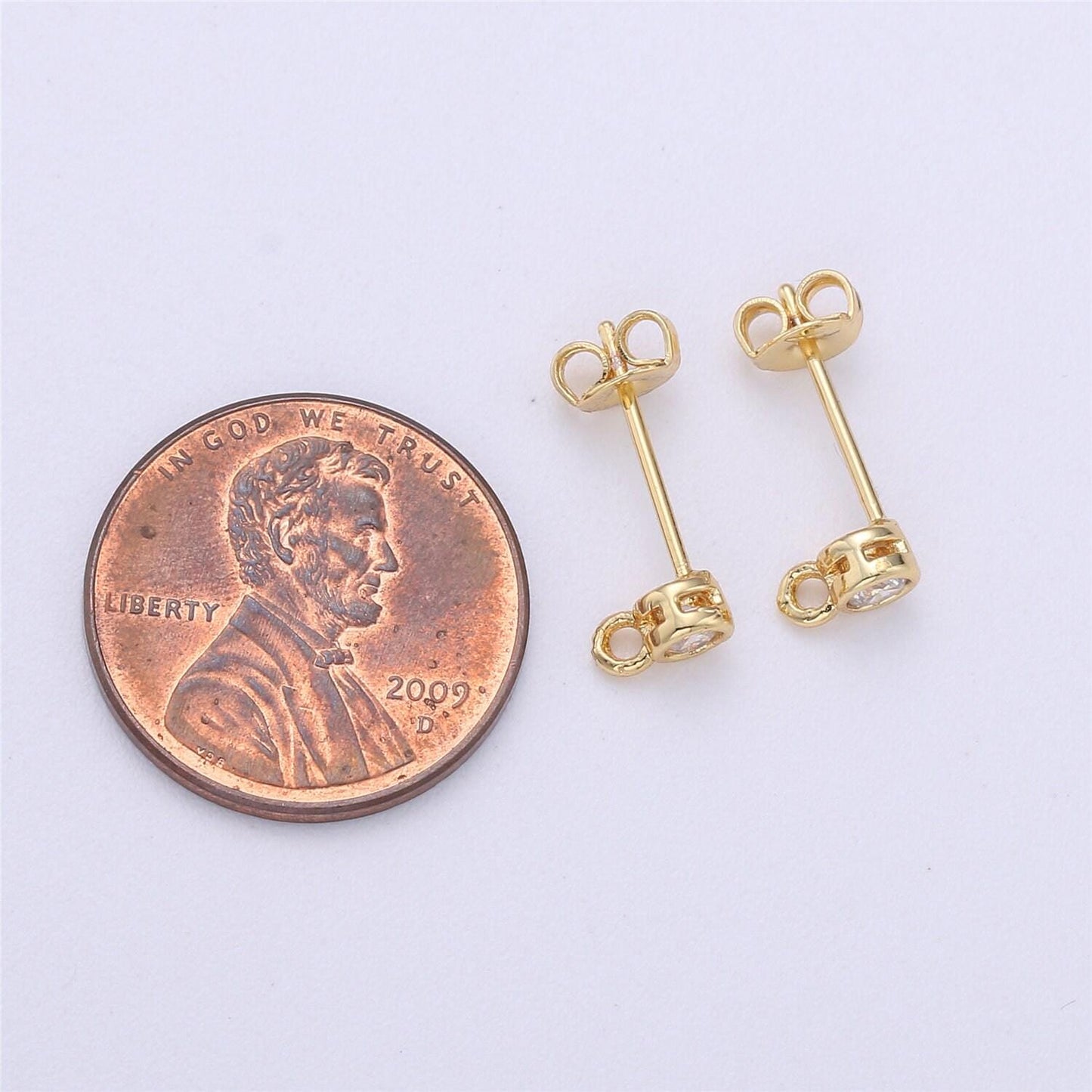 1 pair round 3 mm cz ear stud open link gold filled earring nickel free minimalist earring making post,jewelry making supply, k-326