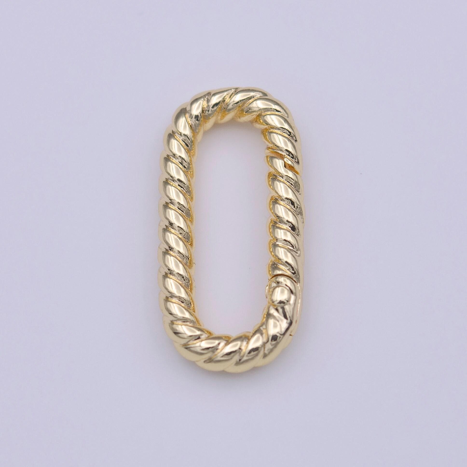 Dainty twisted rope oval gold push gate ring, 21.7x10.6mm oval twisted rope ring charm holder enahanced link for jewelry supply k-221