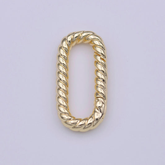 Dainty twisted rope oval gold push gate ring, 21.7x10.6mm oval twisted rope ring charm holder enahanced link for jewelry supply k-221